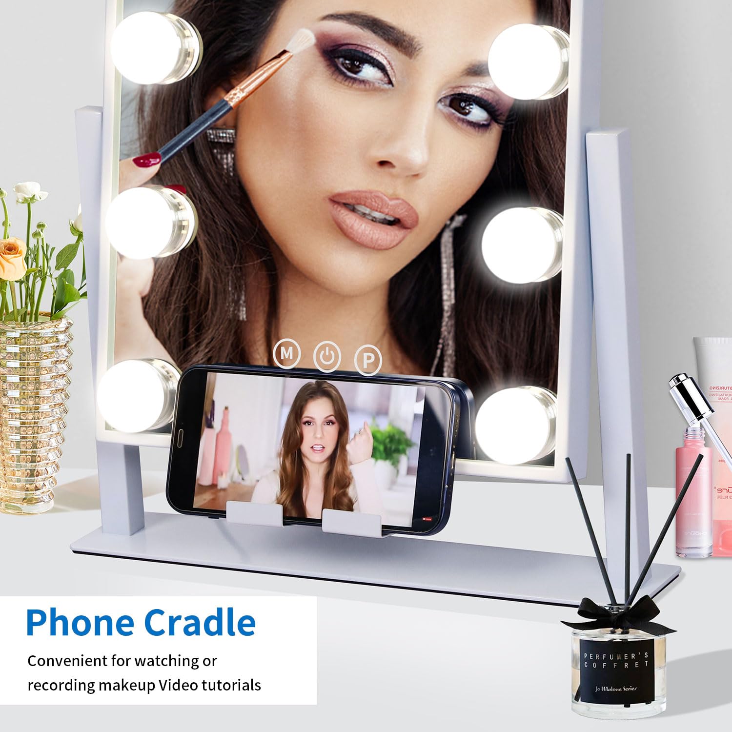 Kottova Makeup Vanity Mirror With Lights,3 Color Modes,Detachable 10X Magnification Mirror,180Rotation,Phone Holder,Small Cute H