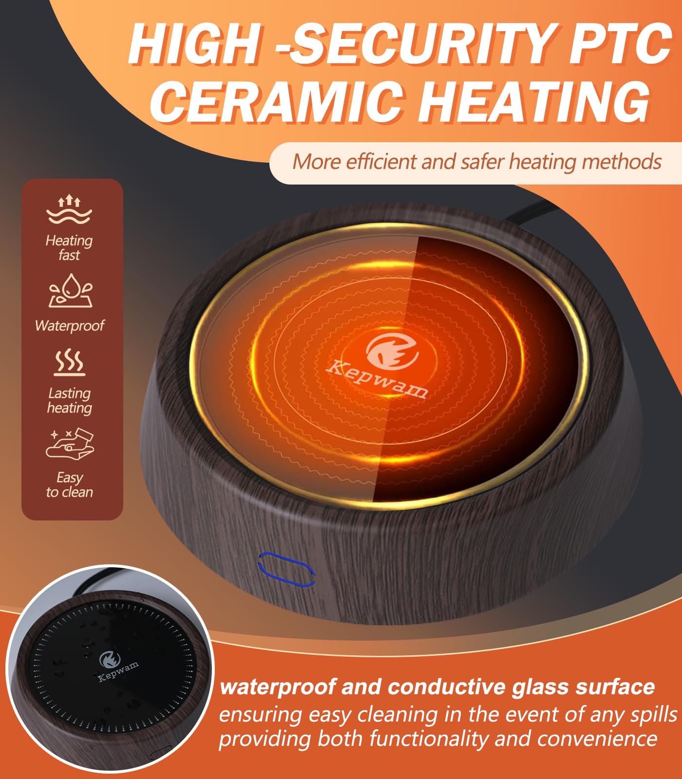Kepwam Mug Warmer - 25W Coffee Warmer For Desk Auto Shut Off, 3-Level Temp With Indicator Lights, Smart Candle Warmer Plate, Cup