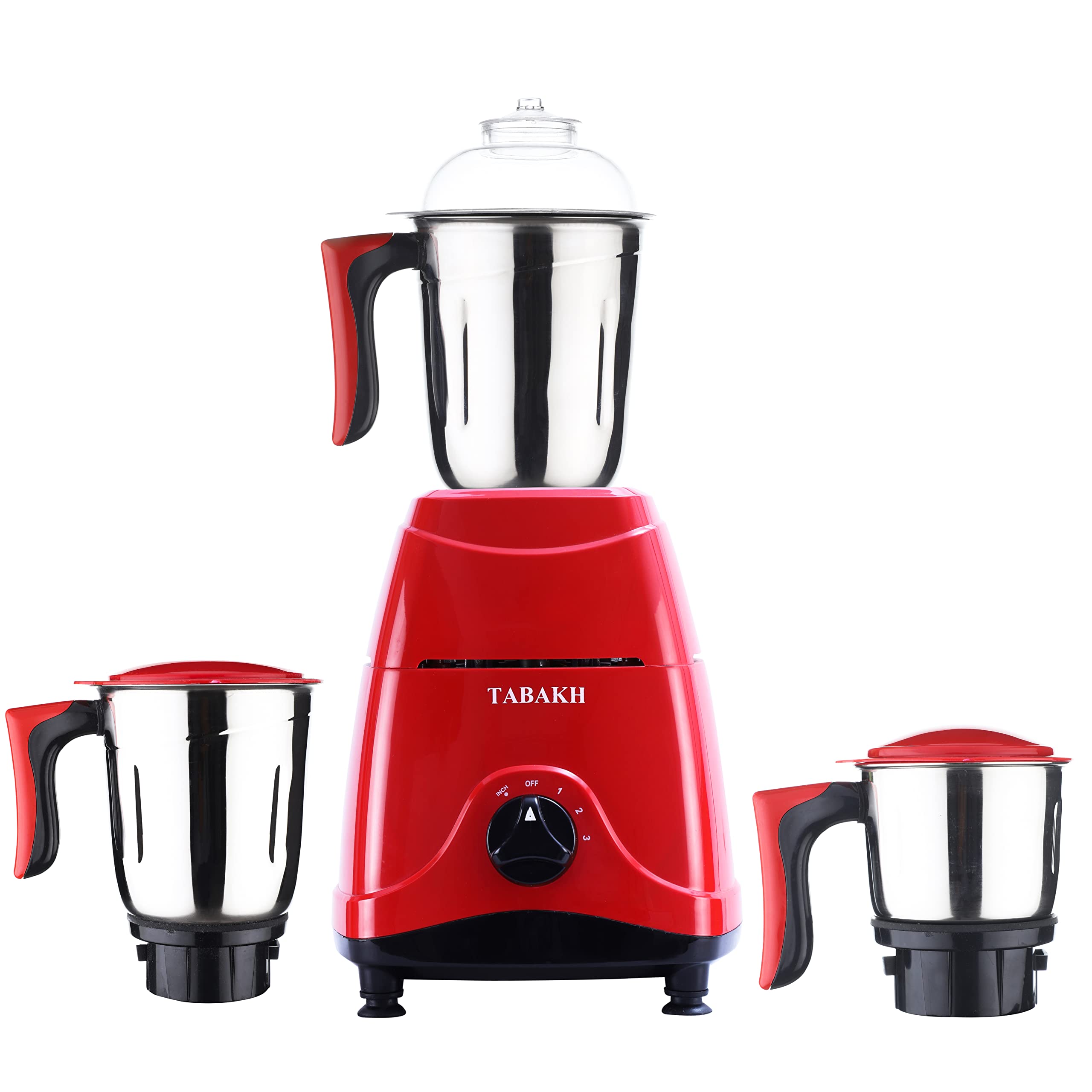 Tabakh Indian Mixer Grinder | 3 Stainless Steel Jars | 650 Watts | 110-Volts | Red