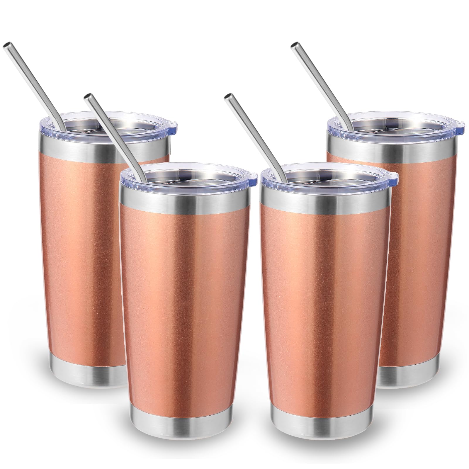 Volhoply 20oz Stainless Steel Tumbler with Lid and Straw Bulk 4 Pack,Double Wall Insulated Travel Ice Coffee Mug Fits Cup holder
