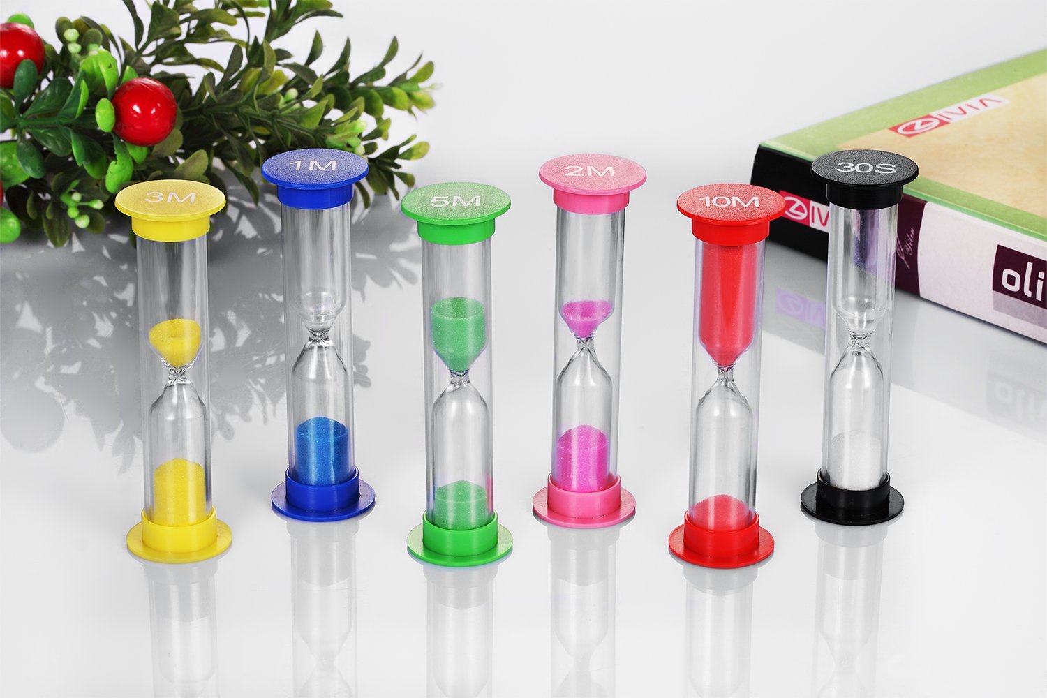 Dsmile Sand Timer Plastic Hourglass Timer Colorful Sandglass Hourglass Sand Clock Timer 30sec / 1min / 2mins / 3mins / 5mins / 10mins (12pcs)
