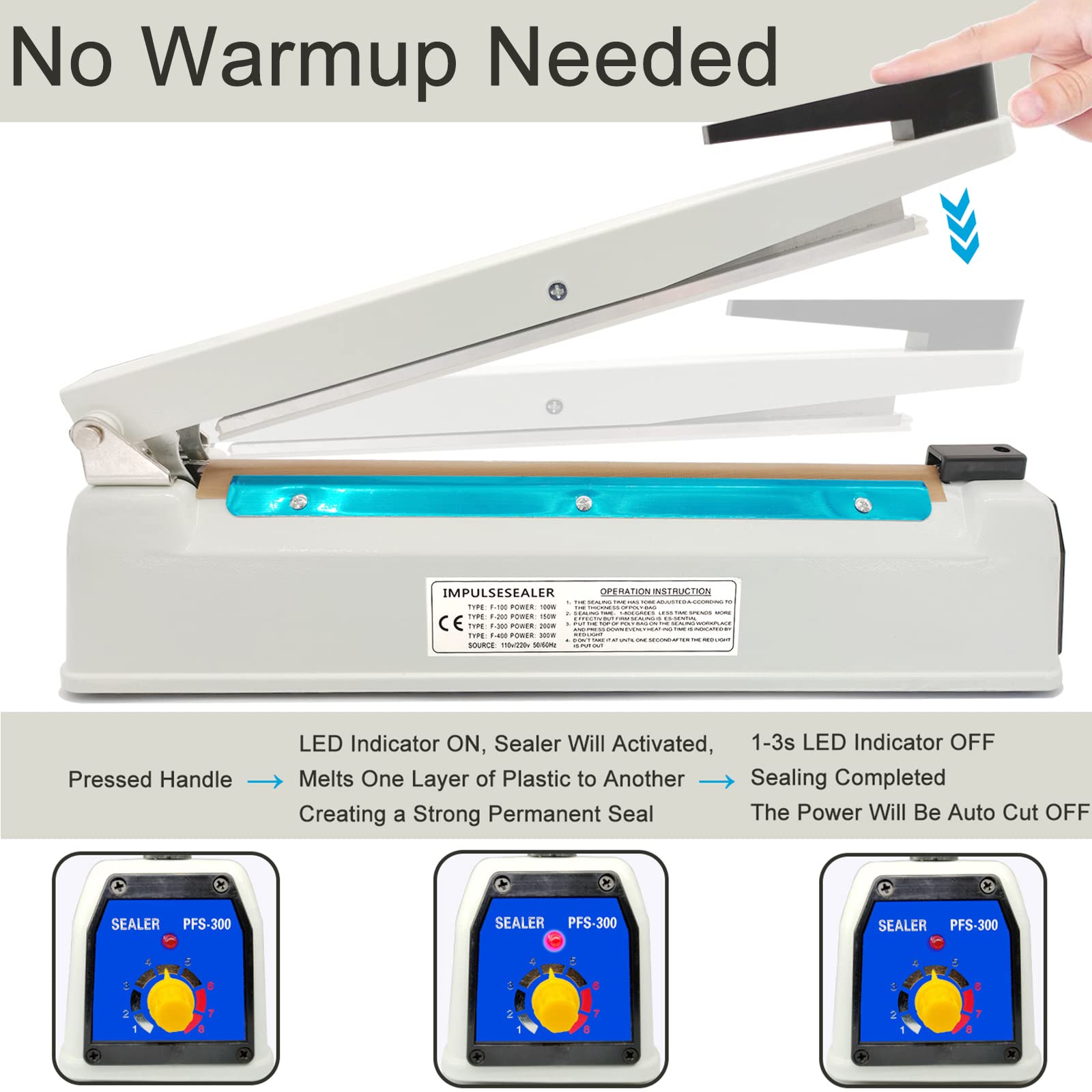 Impulse Heat Sealer 12 Inch 5mm Mylar Bag Sealer  Iron Shell Sealer  Plastic Bag Sealer Machine  with 4 Replacements Kit (2 Cutting Lines Included)