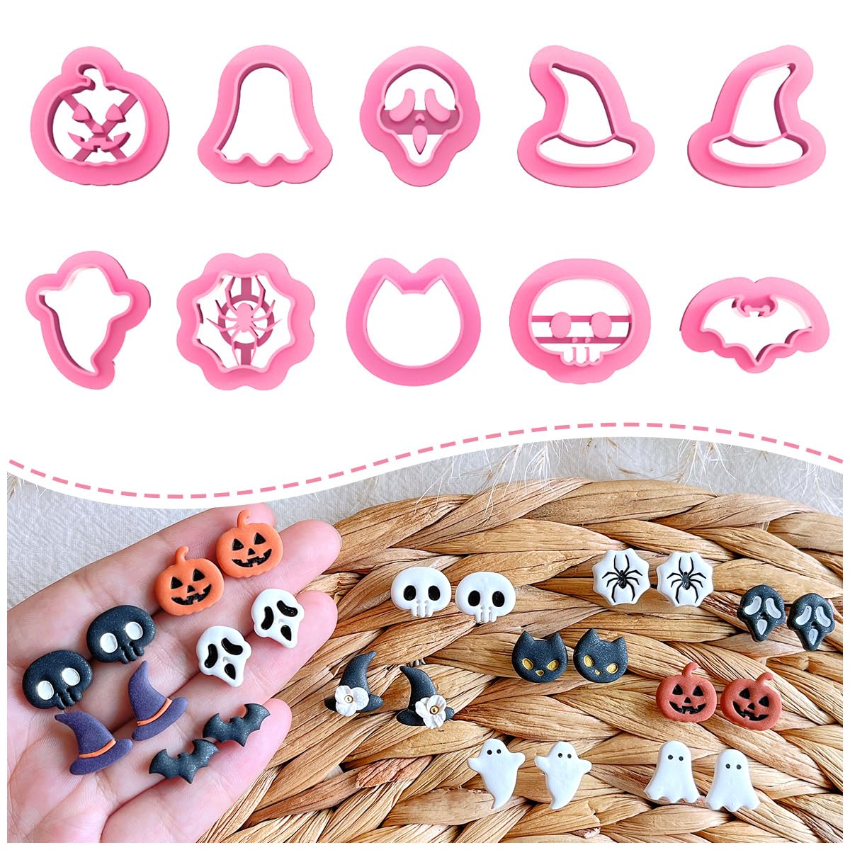 Keoker Halloween Polymer Clay Cutters, Halloween Clay Cutters For Polymer Clay Jewelry, 10 Shapes Halloween Clay Earrings Cutter
