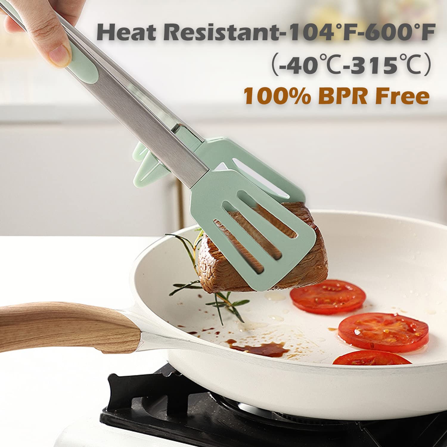 Kitchen Tongs For Cooking, 9 Inch Small Silicone Tongs, Food Grade Mini Serving Tongs With Silicone Tips, Set Of 3, Green