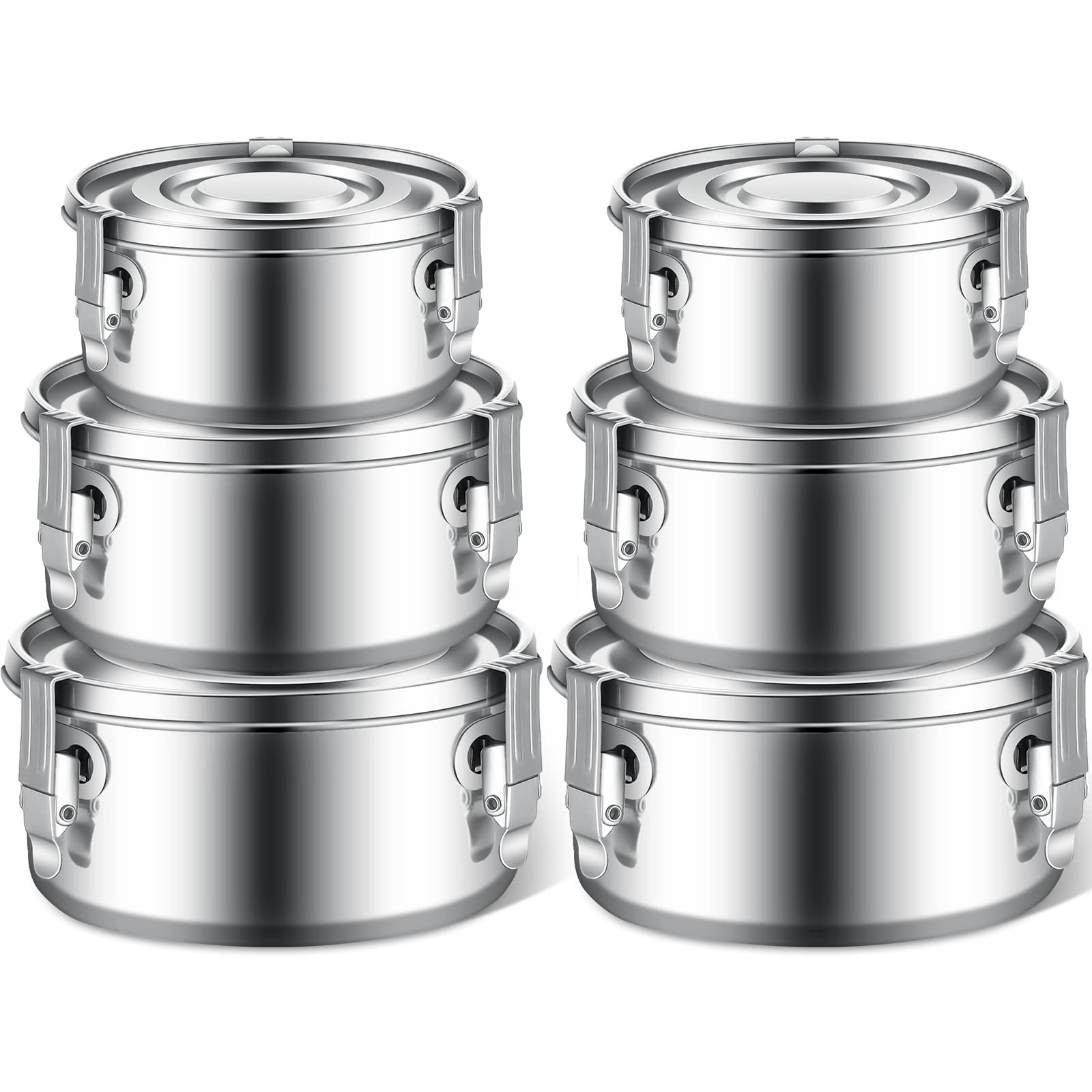 Zopeal 6- Piece Stainless Steel Food Storage Containers with Lids Leakproof Metal Lunch Boxes Stackable Reusable Canisters for C
