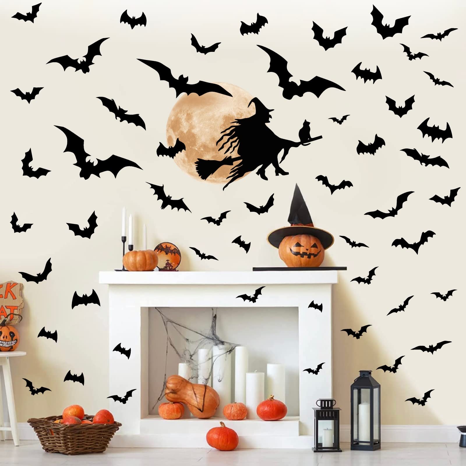 Halloween Moon Wall Sticker Bat Wall Stickers Halloween Witch Wall Decals Removable Halloween Wall Decal Halloween Moon Wall Dec