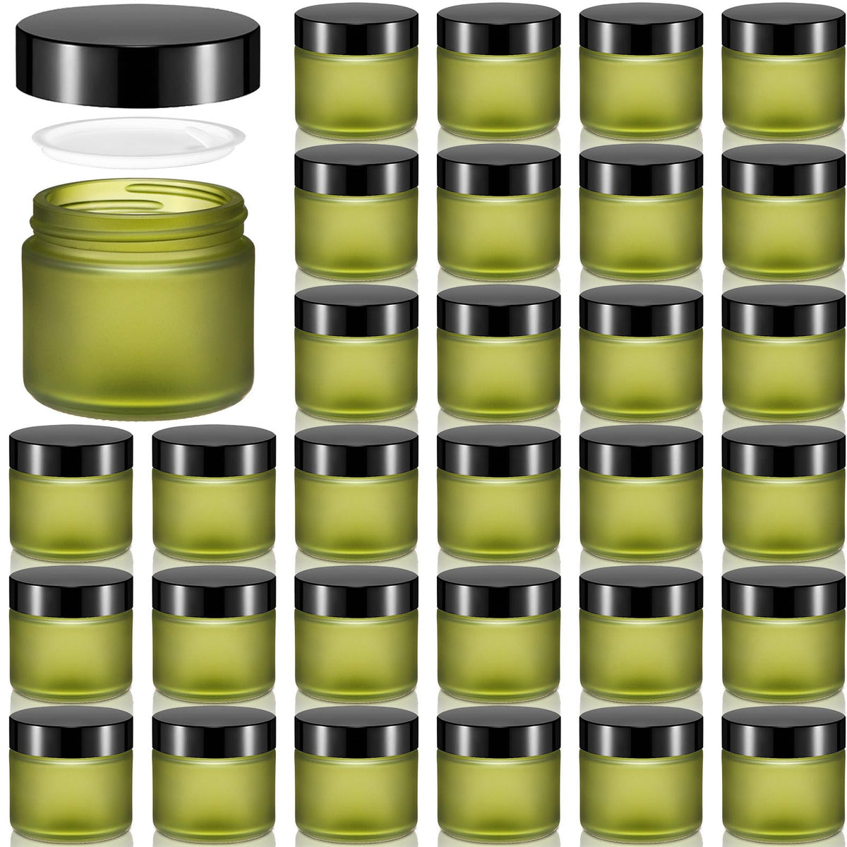 Domensi 32 Pcs 2 Oz Glass Jars With Lids Empty Round Cosmetic Jars With Inner Liners For Storing Lotions Powders Ointments Sampl
