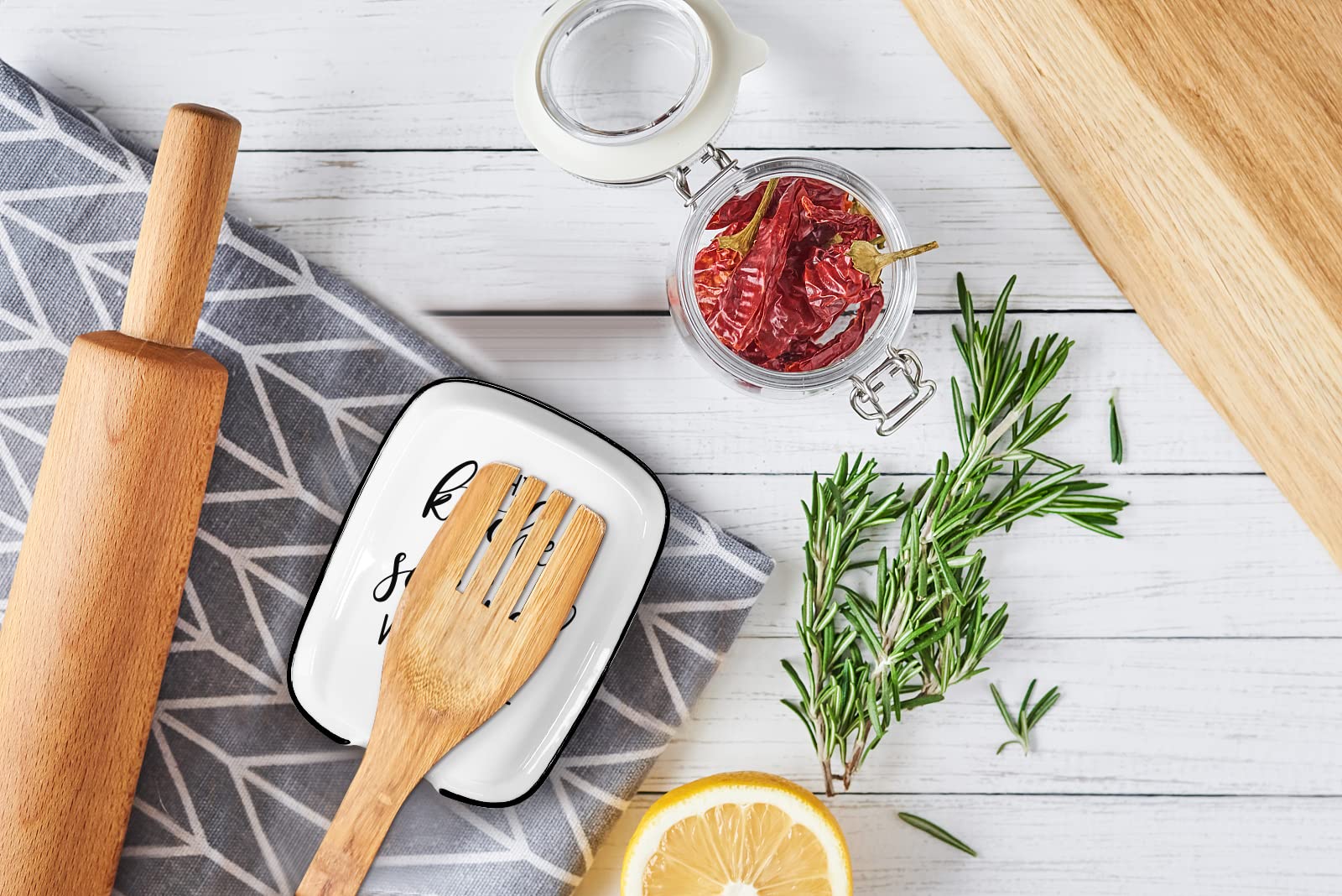 KBWUZ Ceramic Spoon Rest for Kitchens Stove Top Counter, Funny This Kitchen is Seasoned with Love White Spoon Holders for Chef,
