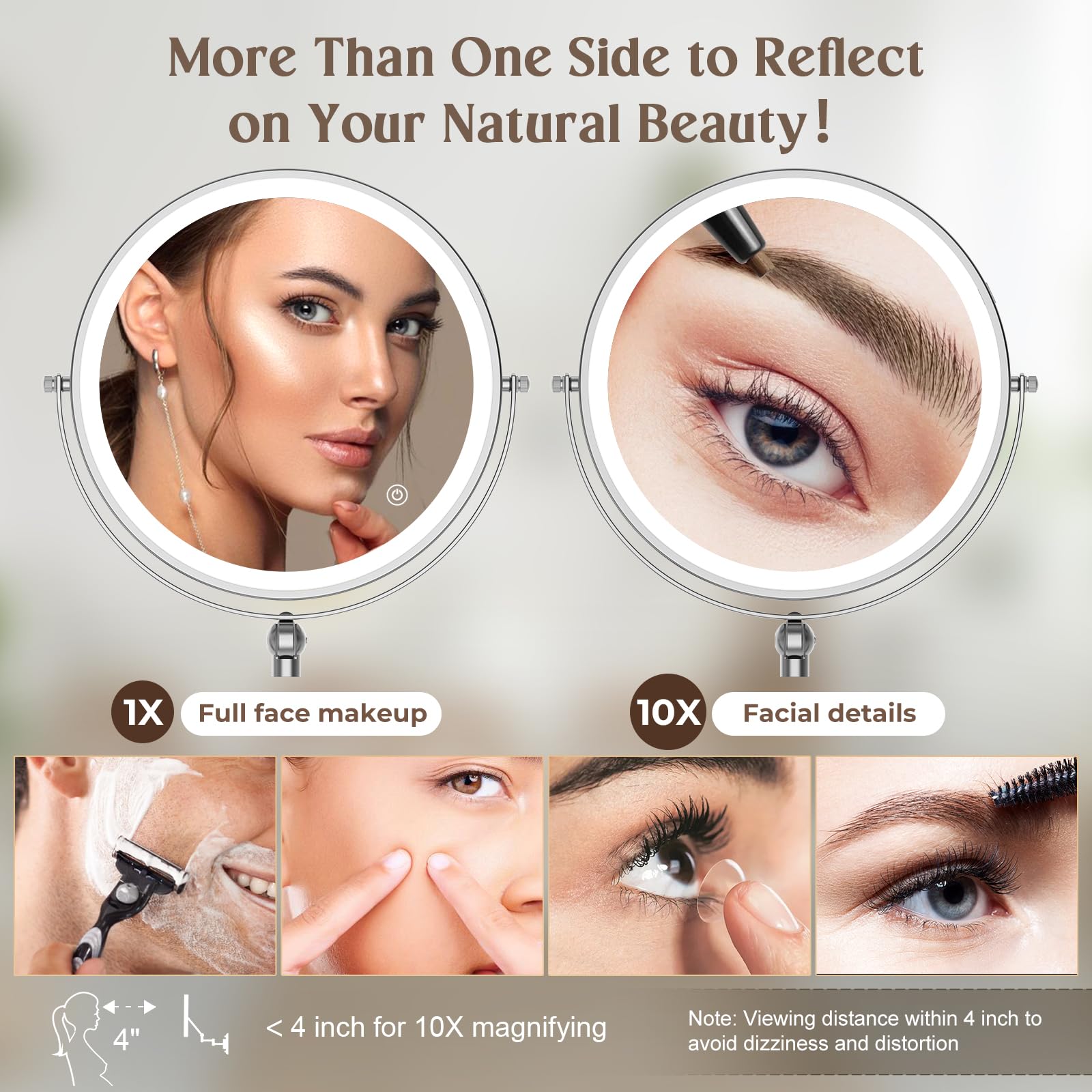 9'' Wall Mounted Makeup Lighted Mirror, 4000Mah Rechargeable Double Sided Led Vanity Mirror With Height Adjustable&1X/10X Magnif