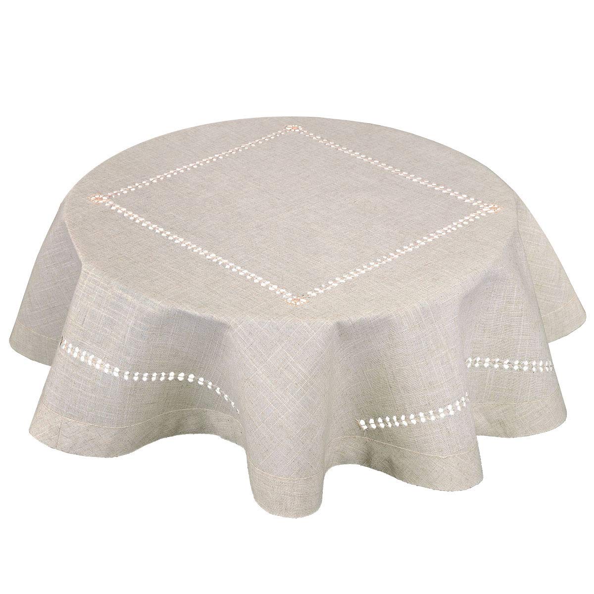 Grelucgo Small Double Hemstitch Solid Color Natural Tablecloth For Coffee Table, Round 36 Inch