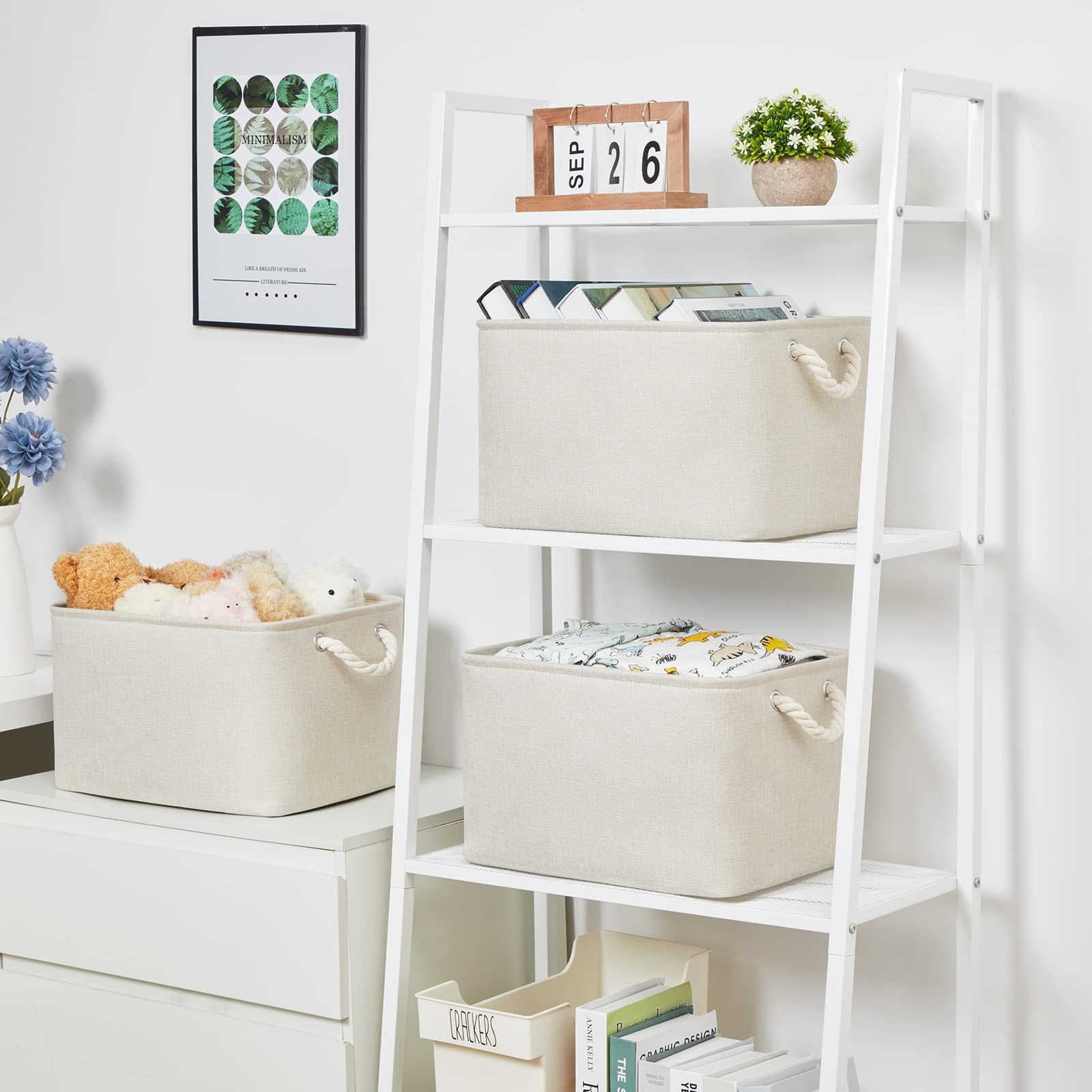 Bidtakay Baskets Collapsible Large Toy Storage Baskets For Organizing Set Of 3 Closet Organizer Linen Cream Storage Bins 15 X 11