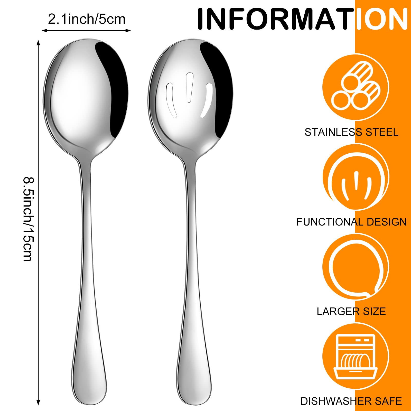 Wilzing 24 Pieces 8.5 Inch Serving Spoons Set Including 12 Serving Spoon And 12 Slotted Spoons Stainless Steel Buffet Serving Ut