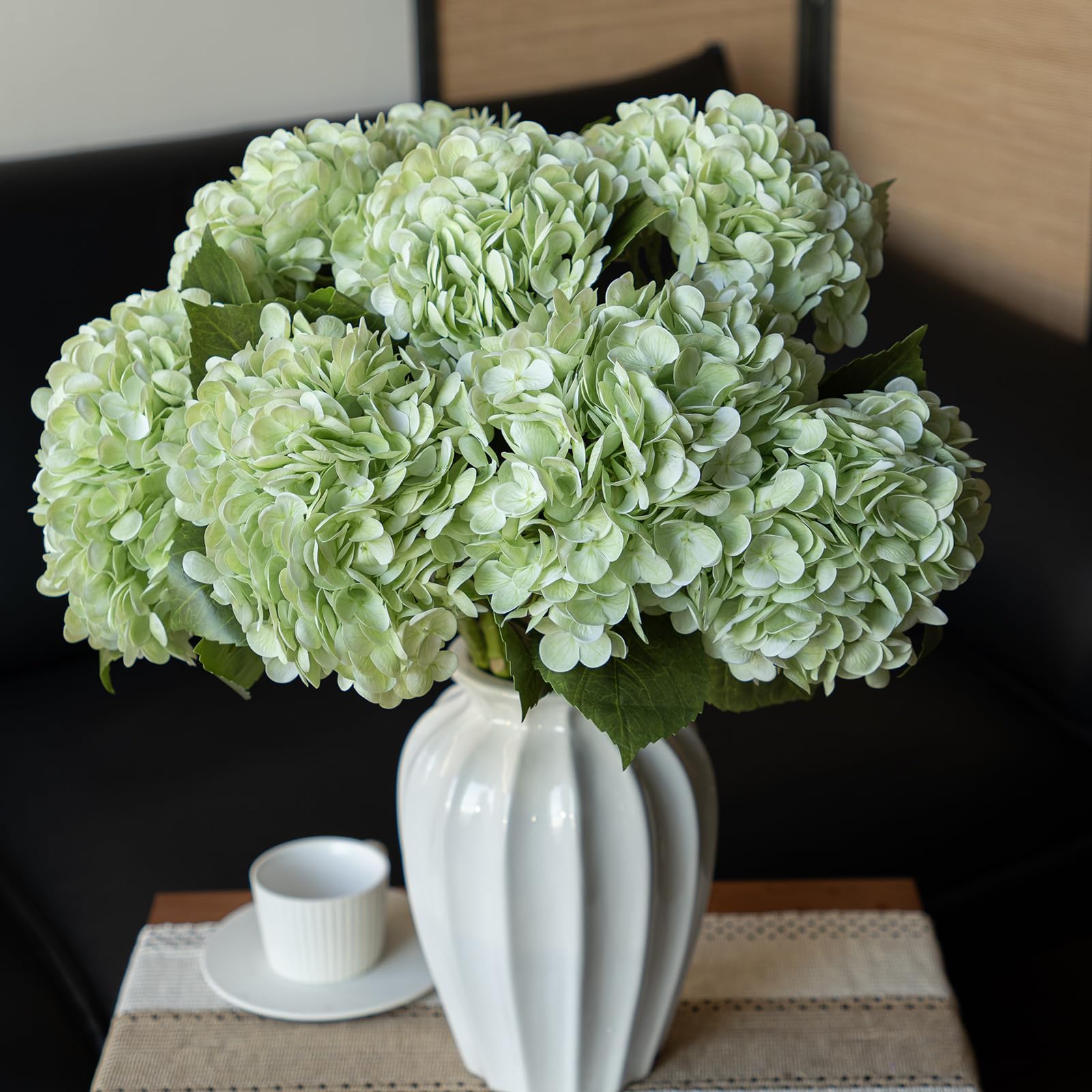 DUYONE 4Pcs 22 inch Lifelike Artificial Hydrangea,2 White & 2 Light Green Large Real Touch Flowers Artificial Flowers Dry Flower