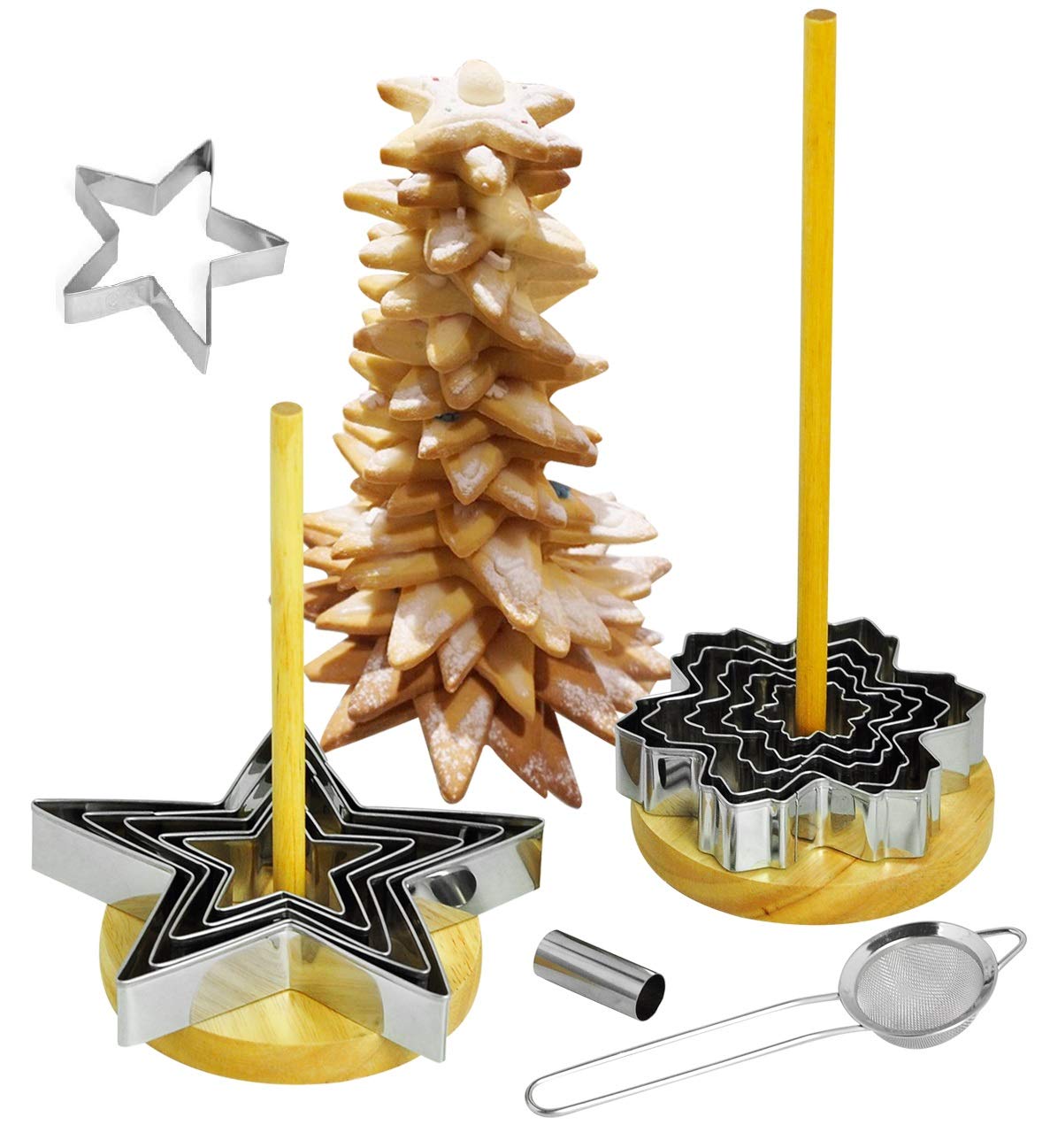 Newlineny 16 Pcs Star Shaped Cookie Molds Cutters To Create Christmas Tree-Like Cookie Display With Recipe