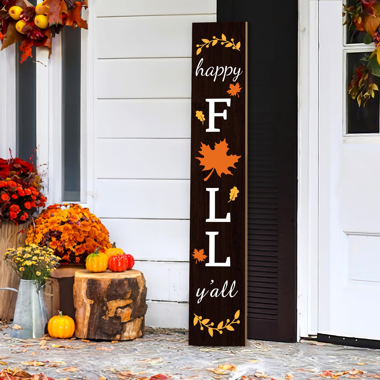 Fall Porch Sign Wooden Hanging Porch Decor Autumn Thanksgiving Vertical Fall Welcome Signs for Front Porch Rustic Maple Leaf Dec