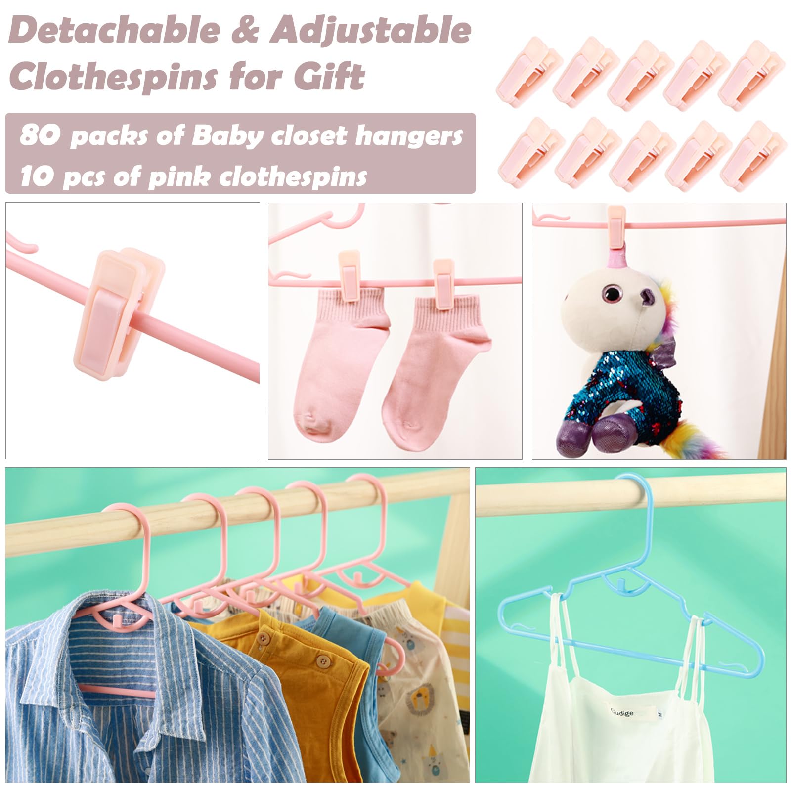 Mjrasg Anti-Slip Plastic Baby Hangers, 100-Pack, Light Pink, Ideal For Closet Organization, Easy To Use, Holds Clothes Securely