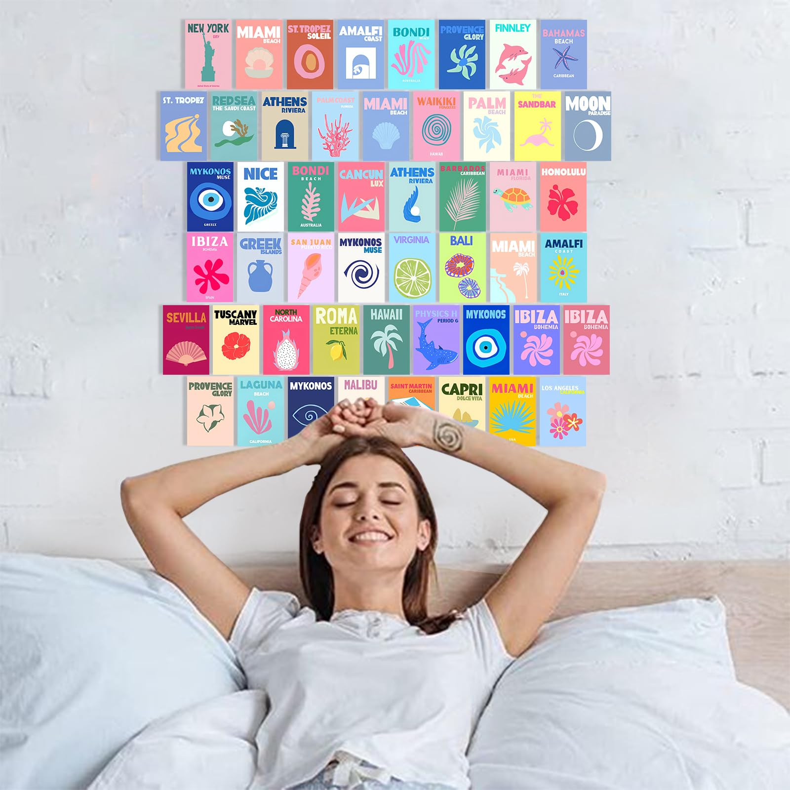 Beach Preppy Room Decor Aesthetic Wall Collage Of 50Pcs,Preppy Beach Posters For Bedroom,Cute Preppy Wall Decor,Danish Preppy Wa