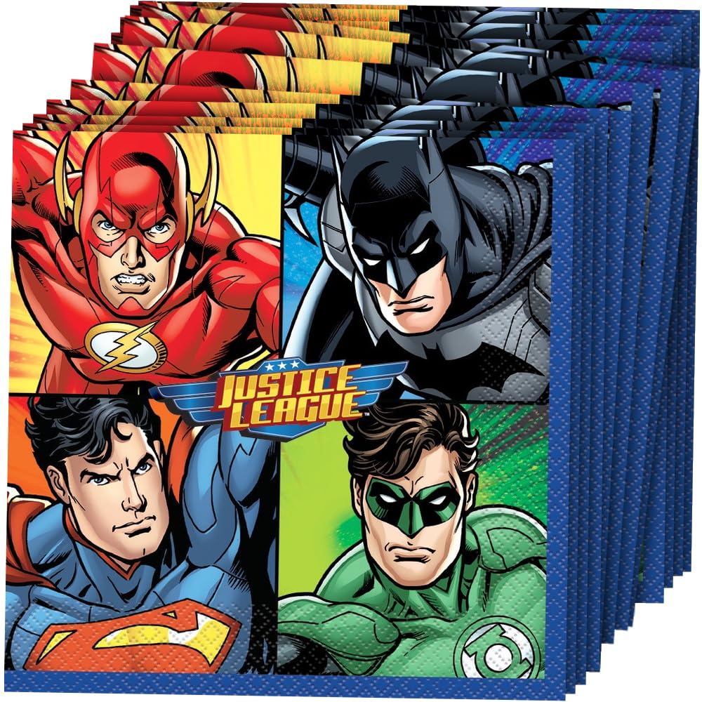 Unique Justice League Luncheon Paper Napkins - 6.5'' X 6.5'', 16 Pcs