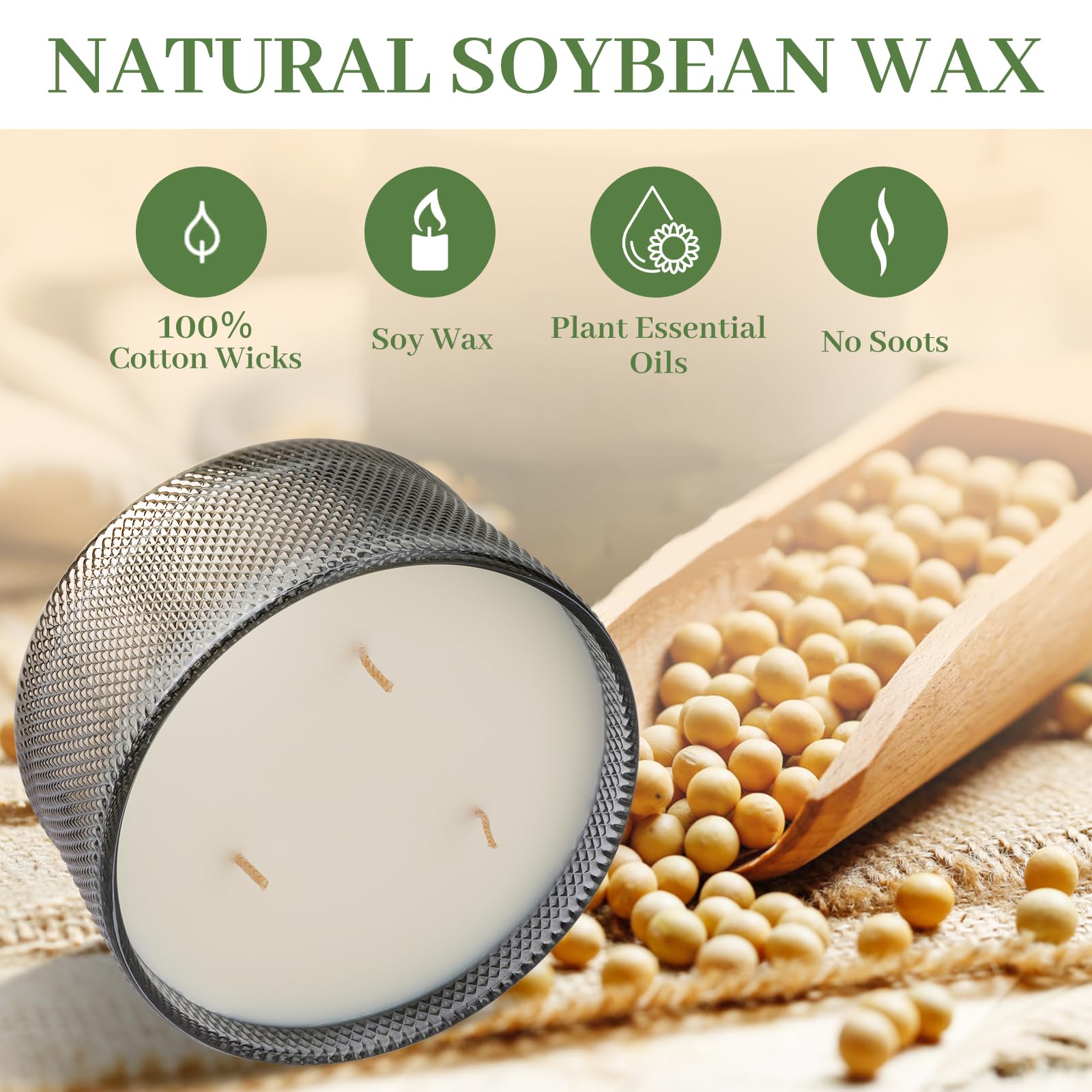 Scented Candles for Women, 10.58 oz 3 Wick Natural Soy Wax Sandalwood Candle for Home Scented, Aromatherapy Candle for Women Men