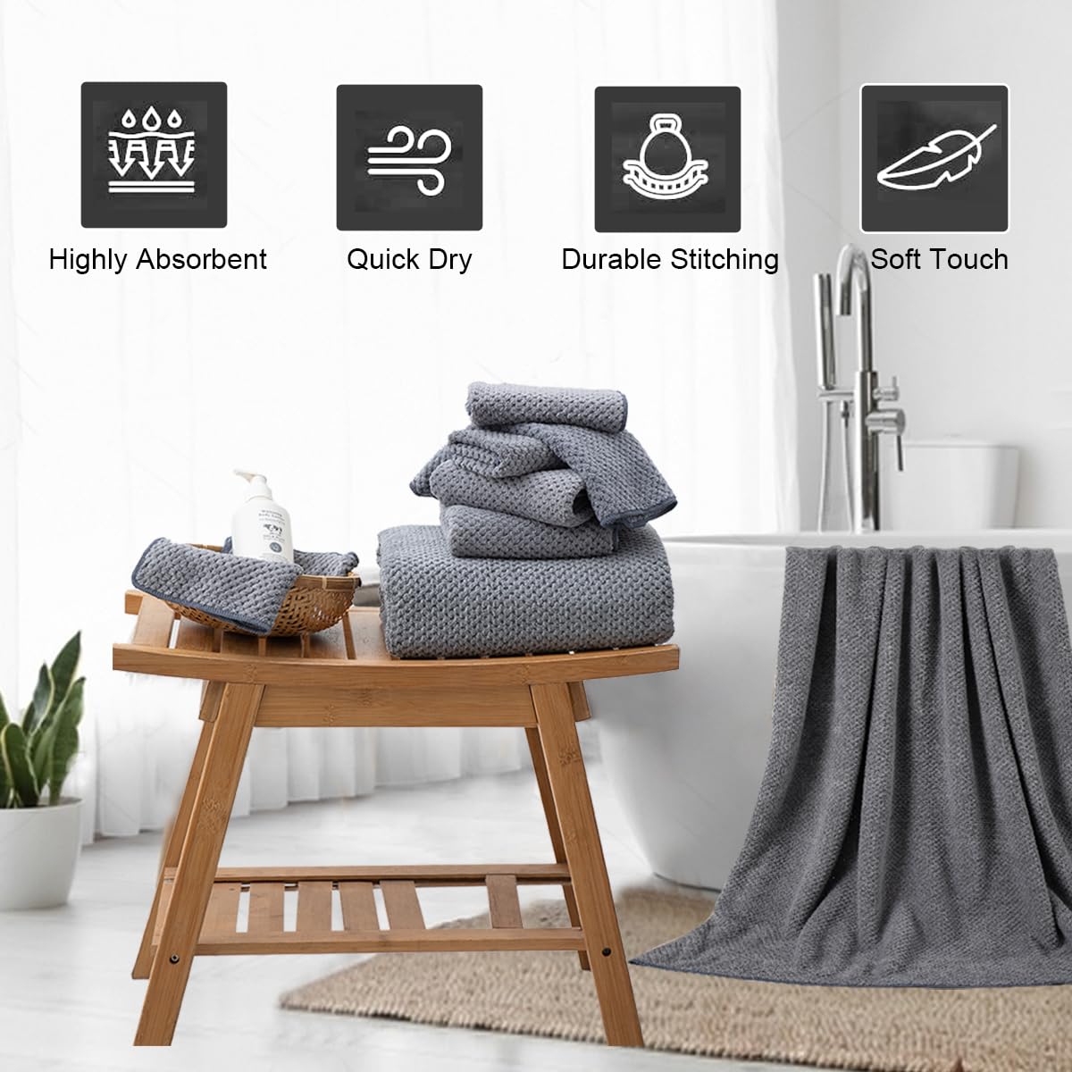 Hand Towels Set 2 Pack-16X31   ,Ultra Soft Microfibers Bathroom Towel Set Highly Absorbent Quick Dry Luxury Premium Towel Lightw