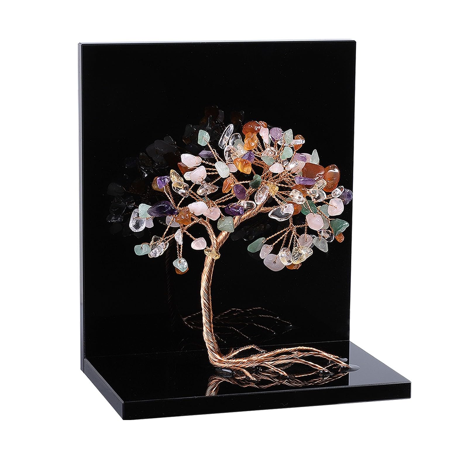 Nupuyai Pack of 2 Colorful Crystal Money Tree Acrylic Bookends for Shelves, L-Shaped Tree of Life Book Stopper Decorative Book E