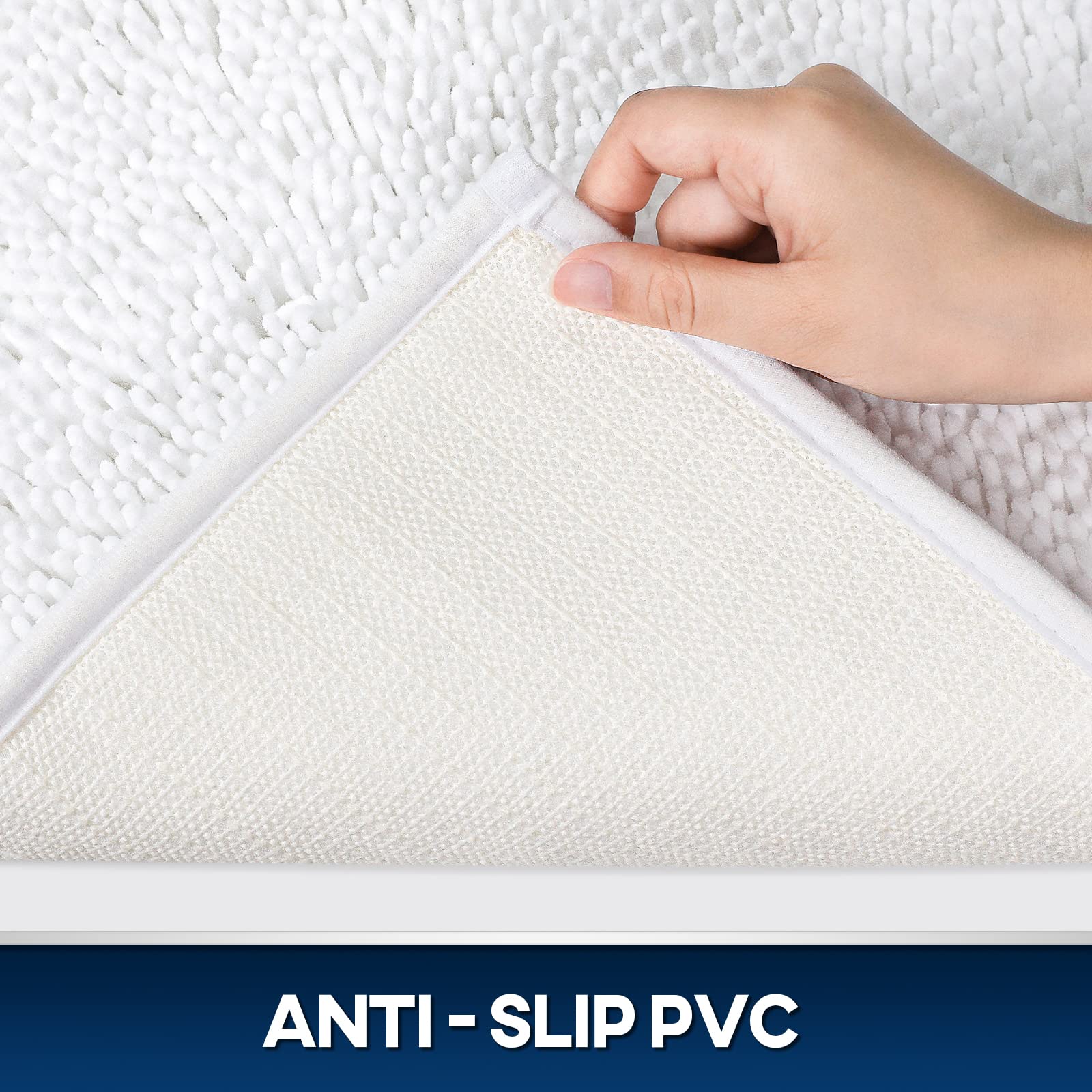 TREETONE Chenille Bath Mat 3 Piece Bathroom Rugs Set  20x20 Inchs U-Shape Contoured Toilet Mat & 20x32 Inchs Rug & 1 Lid Cover Soft Water Absorbent Plush Rugs for Tub Shower & Bath Room -White