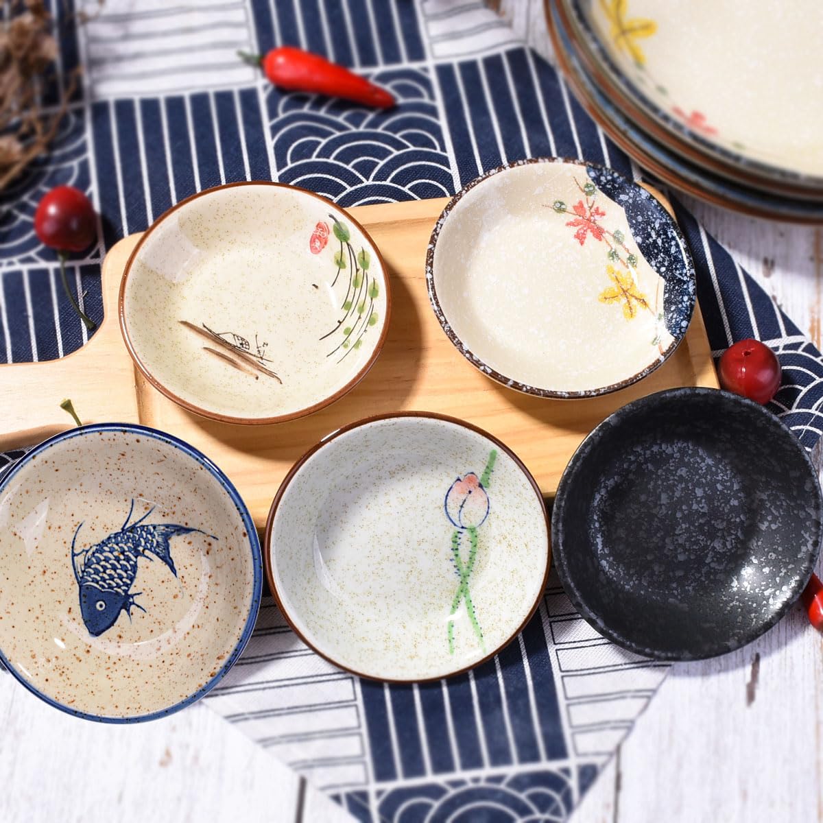 Whitenesser Japanese Retro Soy Sauce Dishes Set Of 5 Porcelain Side Dish Seasoning Dishes Ceramic Dipping Dishes