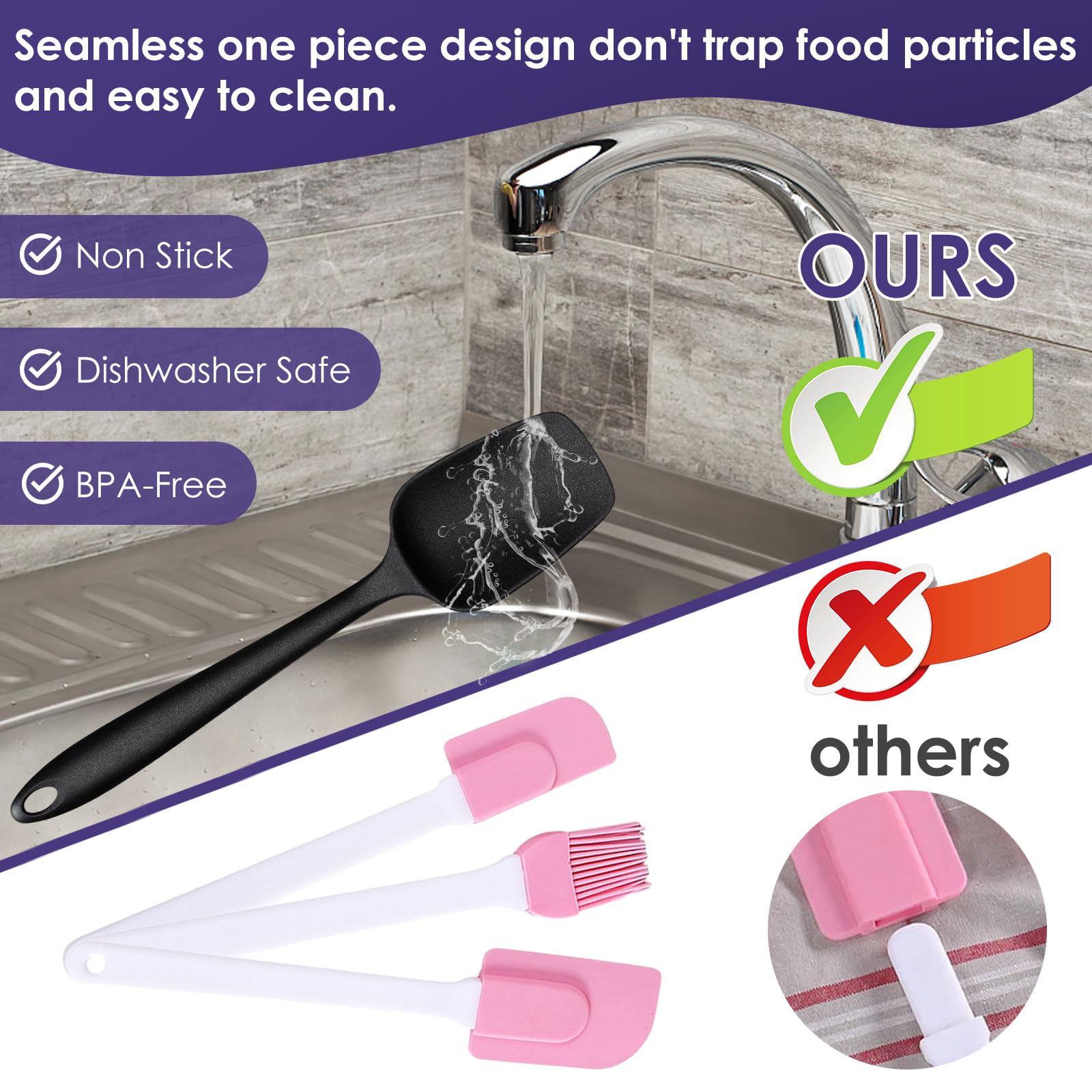 Silicone Spatula Set, 6Pcs Heat Resistant Spatulas For Cooking, Food Grade Silicone Rubber Spatula Set For Baking, Non Stick Dis