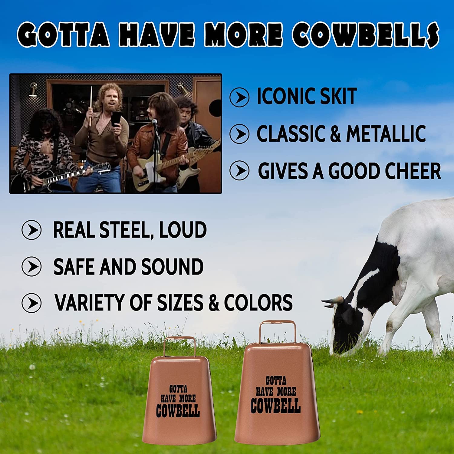 Bevin Bells Gotta Have More Cowbell (Xl)  Kentucky Cow Bell W Copper Color  Made From Steel  Loud Noise Makers W Handle  Made In