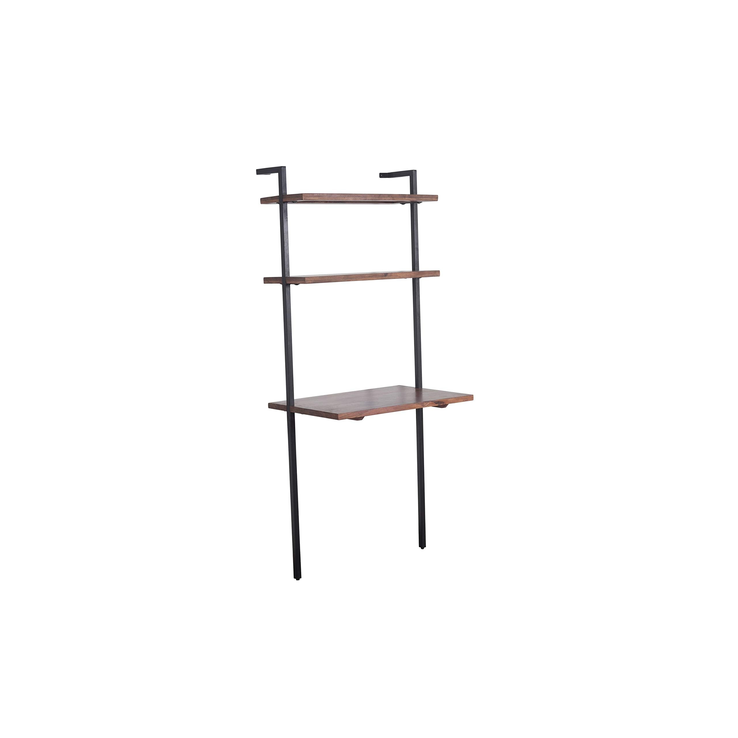 Industrial 3 Tier Mango Wood Ladder Storage Wall Shelf with Tubular Frame