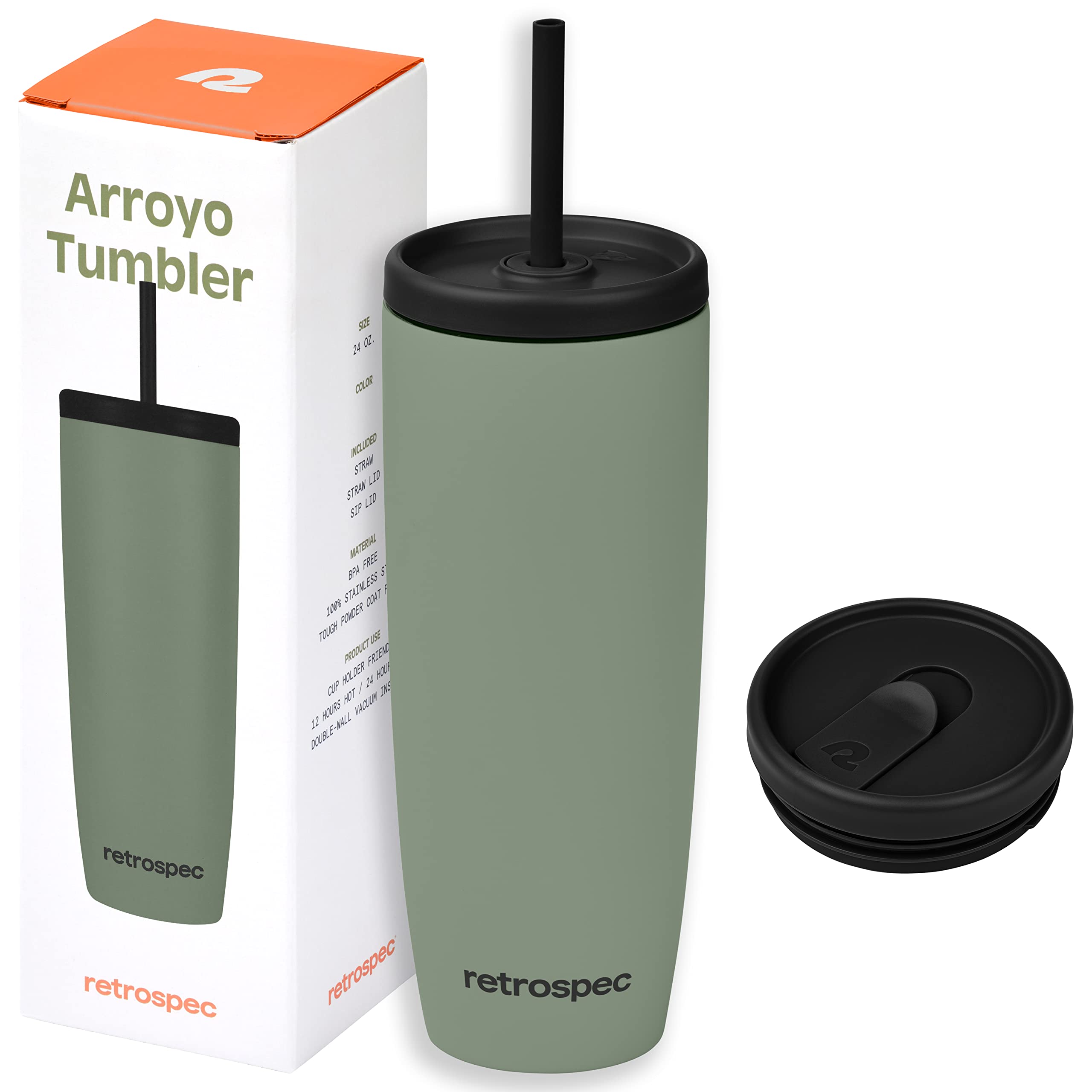 Retrospec Arroyo Stainless Steel Tumbler With Lid And Straw - Reusable Insulated Tumbler Cup - Iced Coffee Travel Mug - Double W