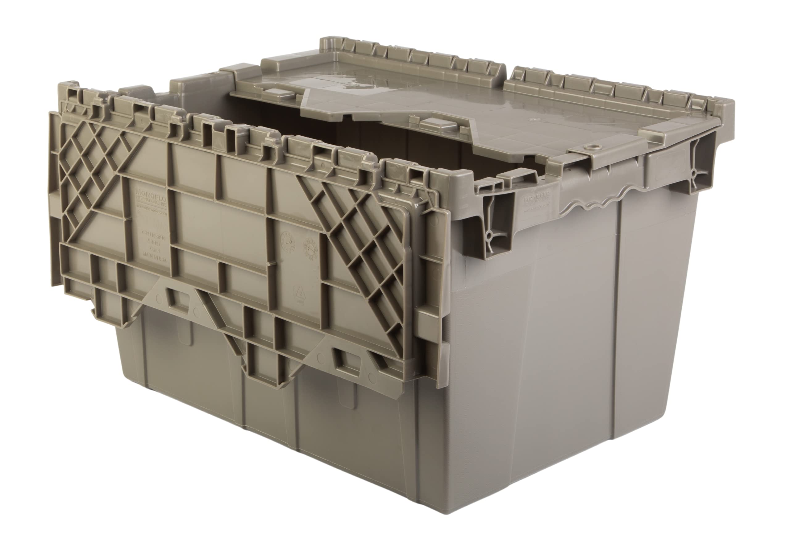 Hudson Exchange 21.9 X 15.2 X 12.8    (3 Pack) Storage Tote Distribution Container With Hinged Attached Lid, Gray/Brown