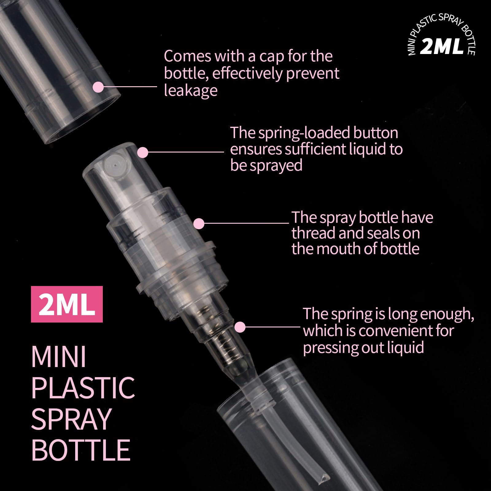 Fandamei Mini Spray Bottle, 10 Pack 2Ml Mini Plastic Spray Bottle Empty, Fine Mist Refillable Mini Perfume Bottle, Small Perfume