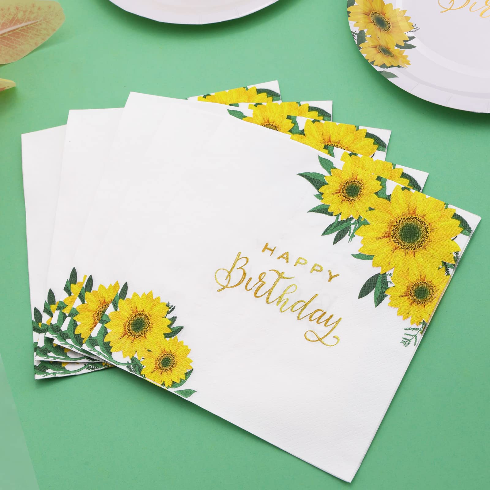 Gudvilla Sunflower Birthday Decorations for Women, Happy Birthday Plates and Napkins for Women Girl, Sunflower Party Decorations