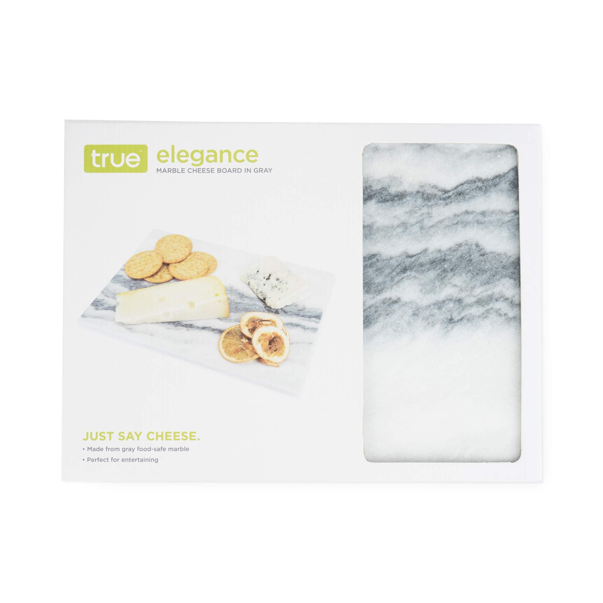 True Marble Cheese Plate Serveware Board, Serving Tray For Appetizers And Charcuterie, 13 By 10 Inches, Set Of 1, Grey