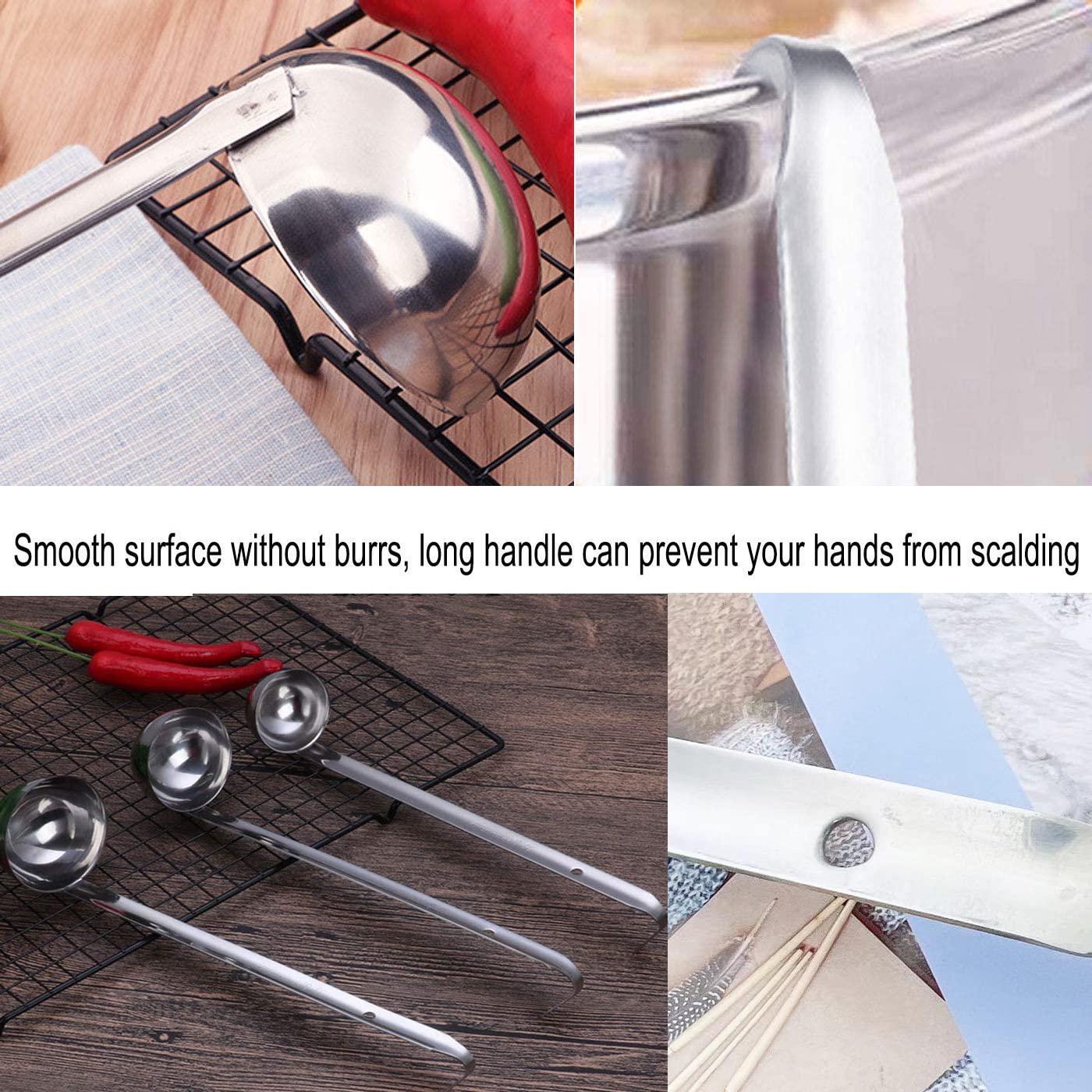 Markeny 4 Pieces Stainless Steel Soup Ladle Metal Handle Ladle With Pouring Rim,1Oz/2Oz/3Oz/5Oz Set Ladles For Cooking Soup Sauc