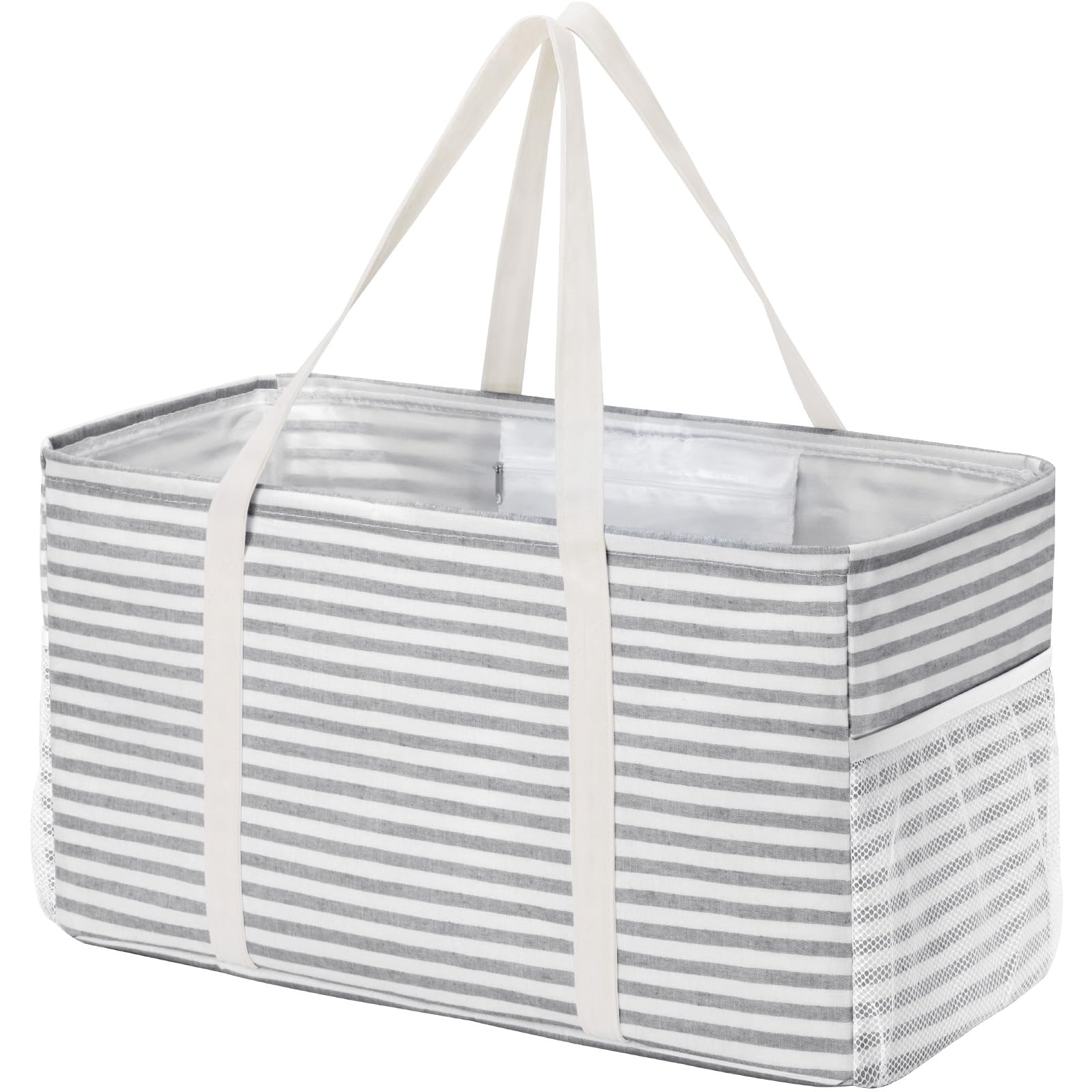 Lifewit Extra Large Tote Bag, Reusable Grocery Bags with Metal Wire Frame and Handles, Standing Utility Foldable Shopping Bags f