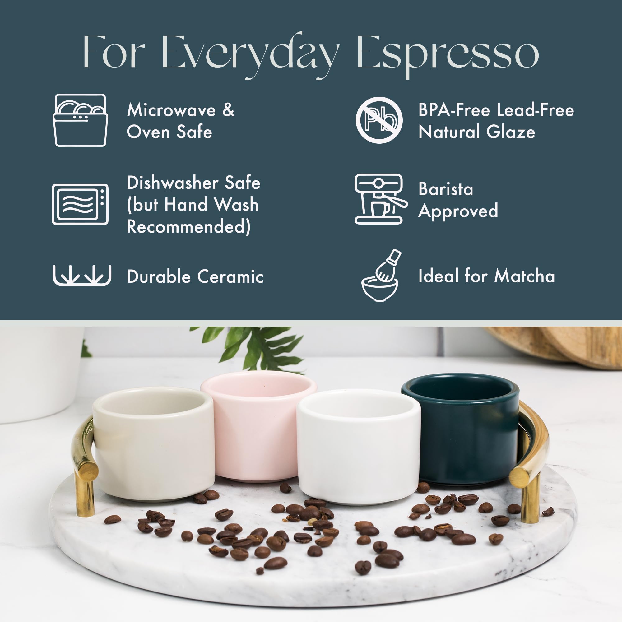 Folk Ceramics Leonard Ceramic Espresso Cups | Modern Stackable Demitasse Mugs For Espresso | Thick Walled, Handleless, Durable,