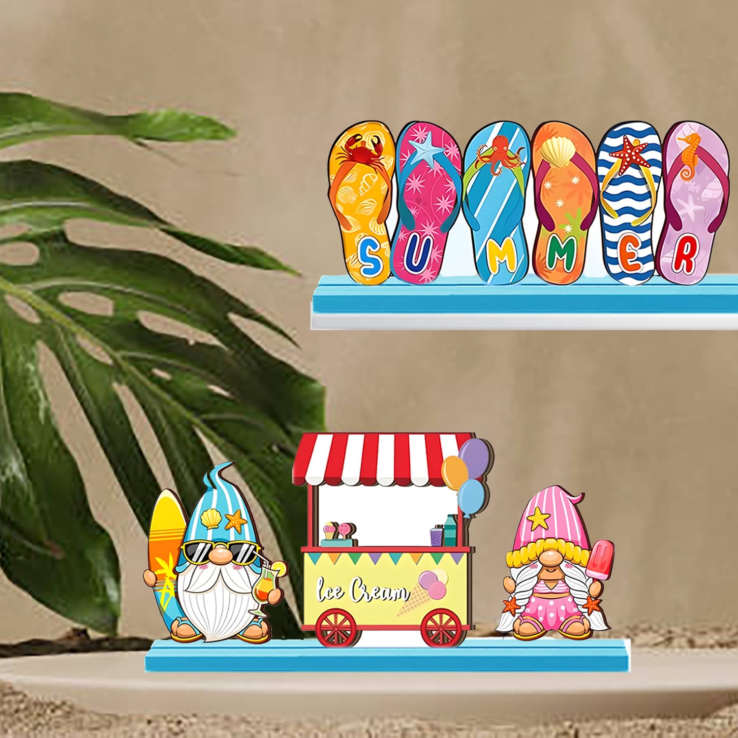 Summer Table Sign Decorations Centerpieces 4 Pcs Wood Desktop Decor for Kitchen Home Party Supplies