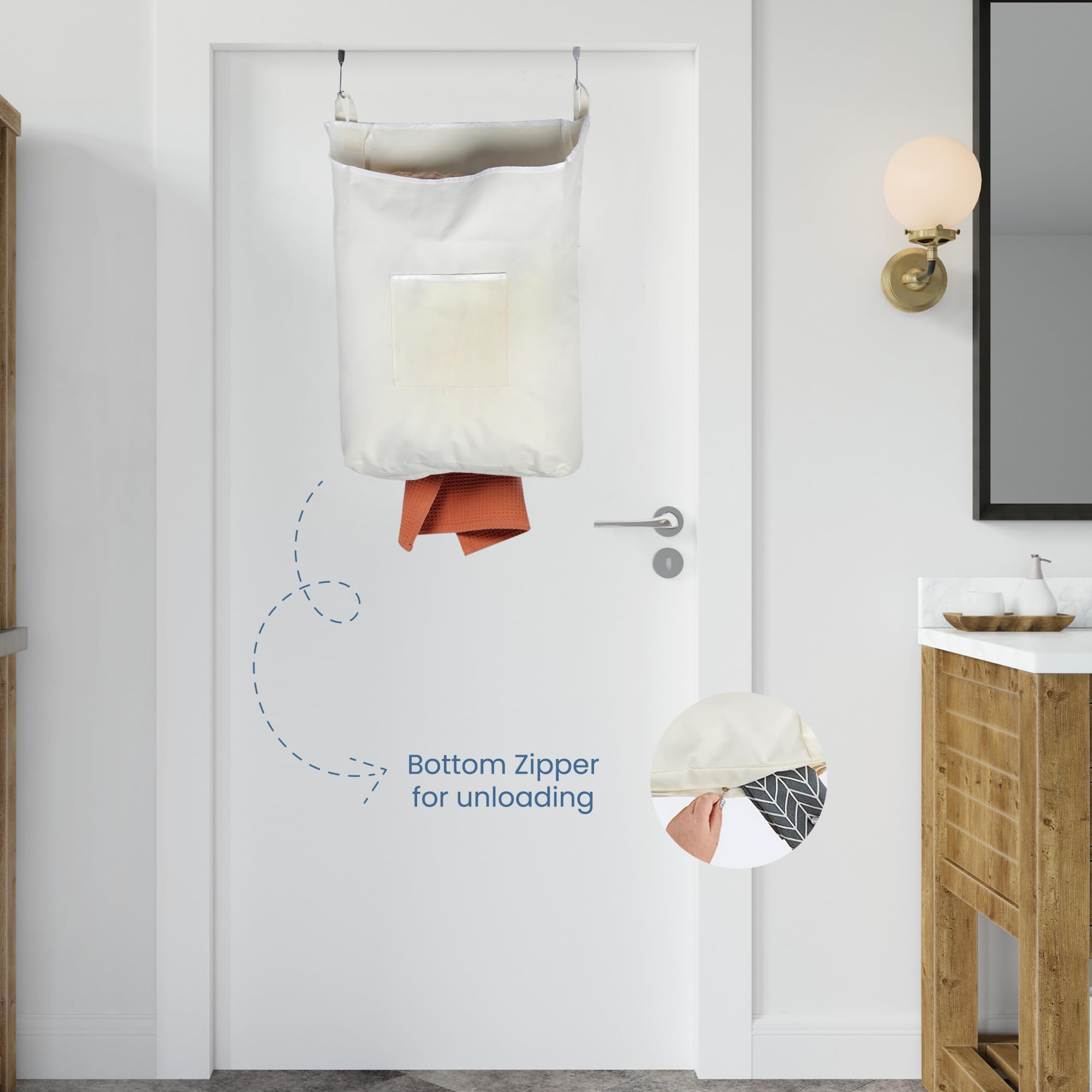 The Fine Living Co. Hanging Laundry Hamper With Over Door Hooks & Adhesive, Durable Space Saving Laundry Bag With Zipper And Wid