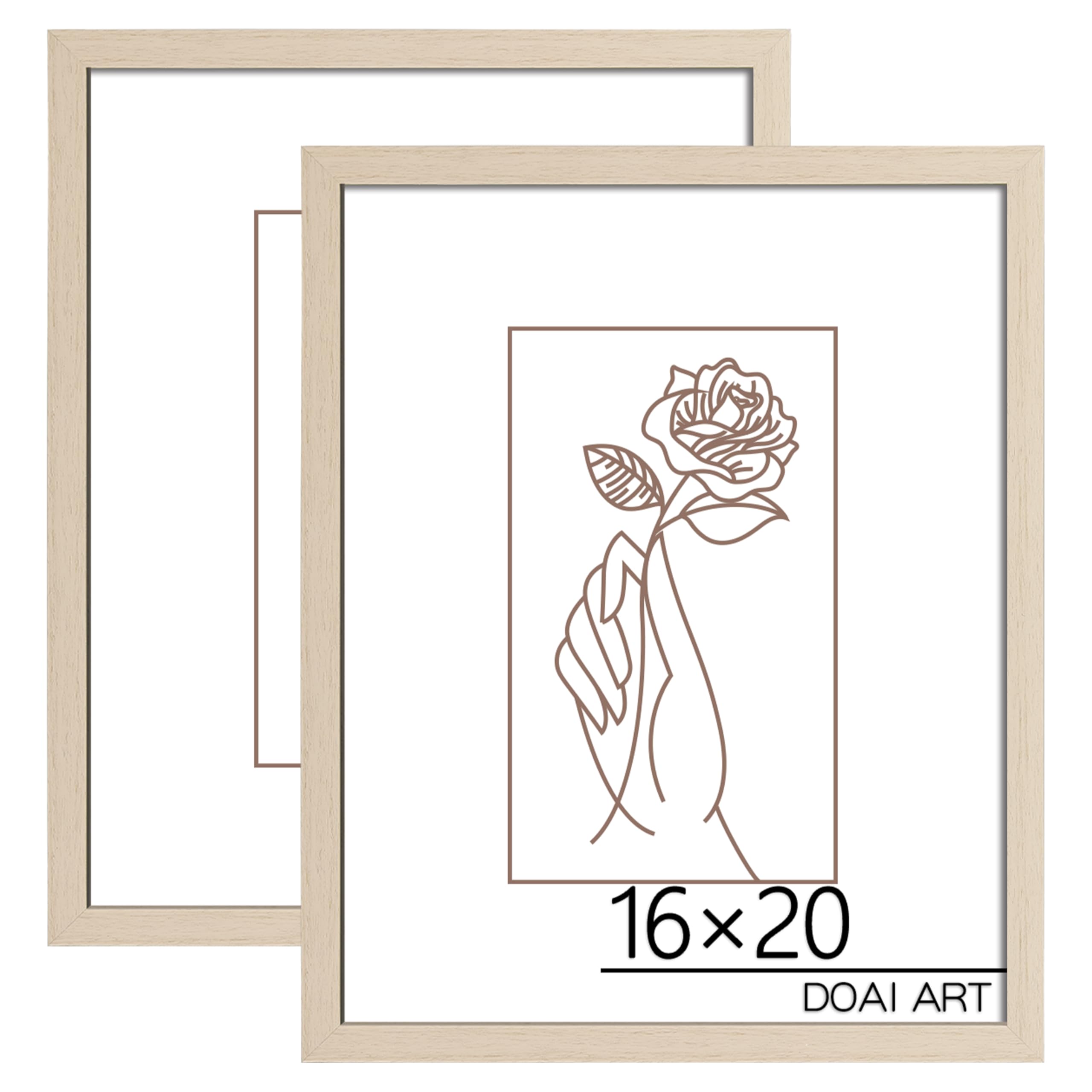 DOAI ART 16x20 Poster Frame 2 Pack Oak, Woodgrain 16 x 20 Picture Frames for Horizontal or Vertical Wall Mounting, Scratch-proof