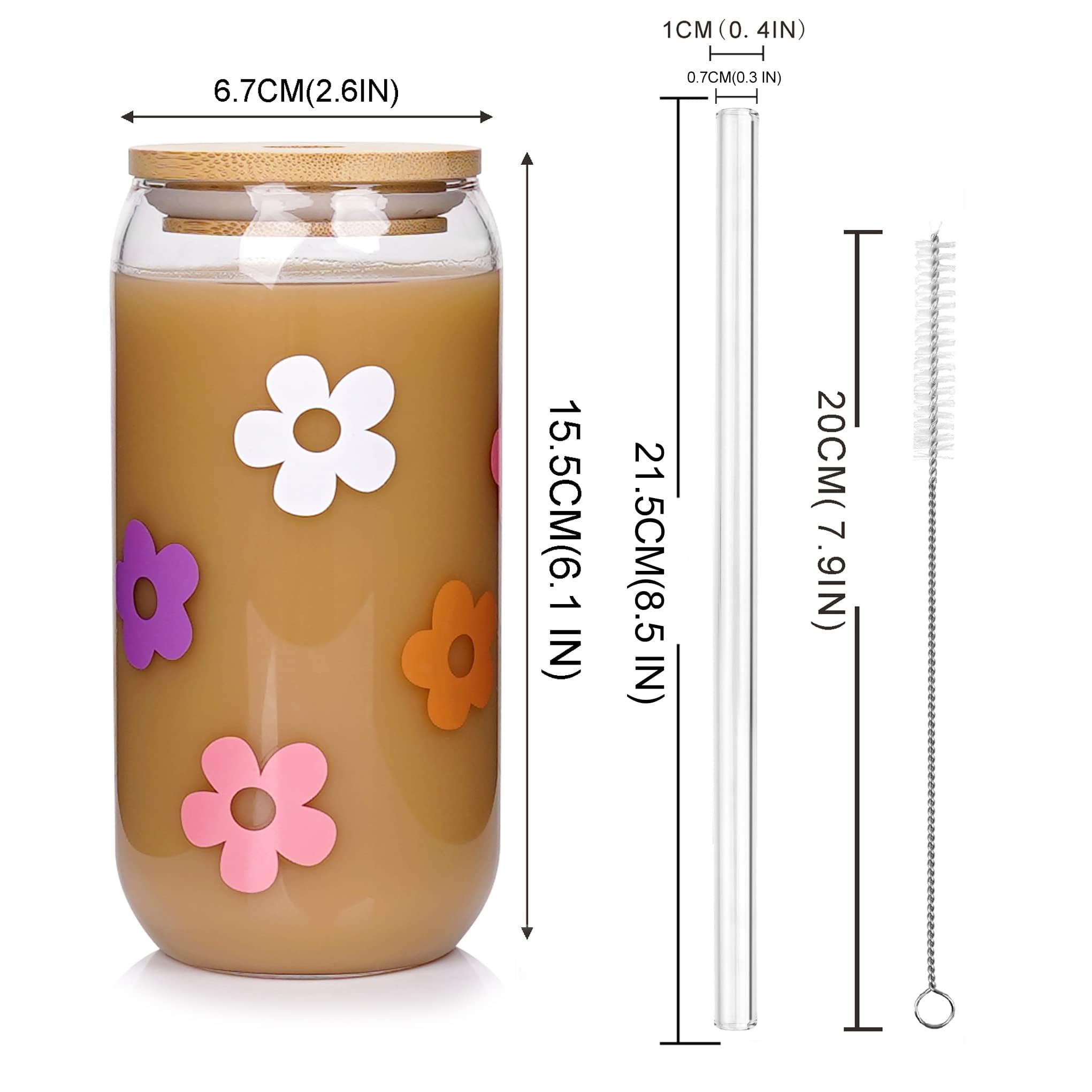 Mason Life Cute Glass Cups With Lids And Straws, Valentine 'S Day Gift For Women, 18Oz Aesthetic Cups Iced Coffee Cups, Flower C