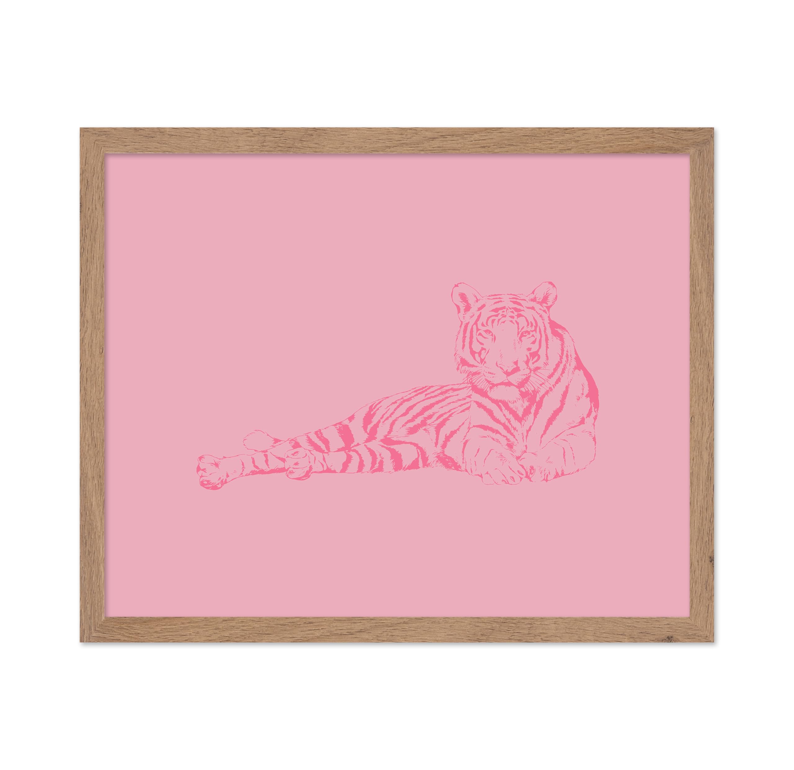 Poster Master Lying Tiger Poster - Retro Tiger Portrait Print - Pink Tiger Art - Groovy Art - Funky Art - Jungle Art - Modern Ar