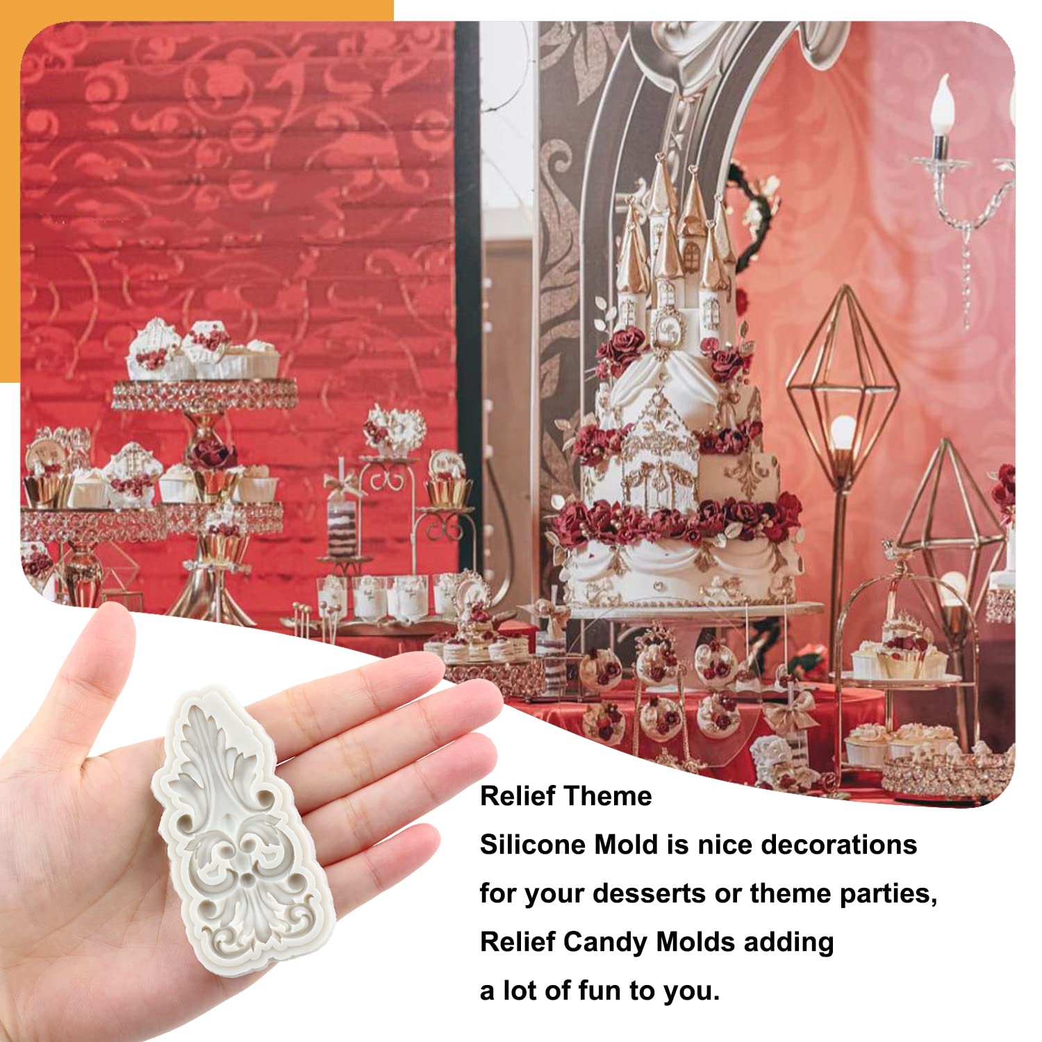 Sijiangmold Baroque Fondant Molds Curlicues Scroll Lace Silicone Molds Cake Border Mold For Cupcake Topper Cake Decoration Candy