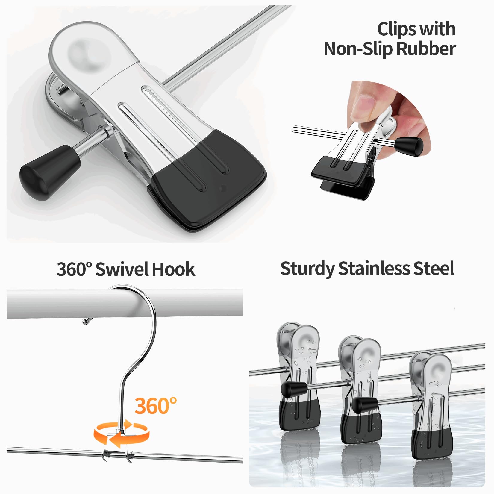 Ieoke Pant Hangers, 50 Pack Skirt Hangers With Clips Metal Trouser Clip Hangers For Heavy Duty Ultra Thin Space Saving