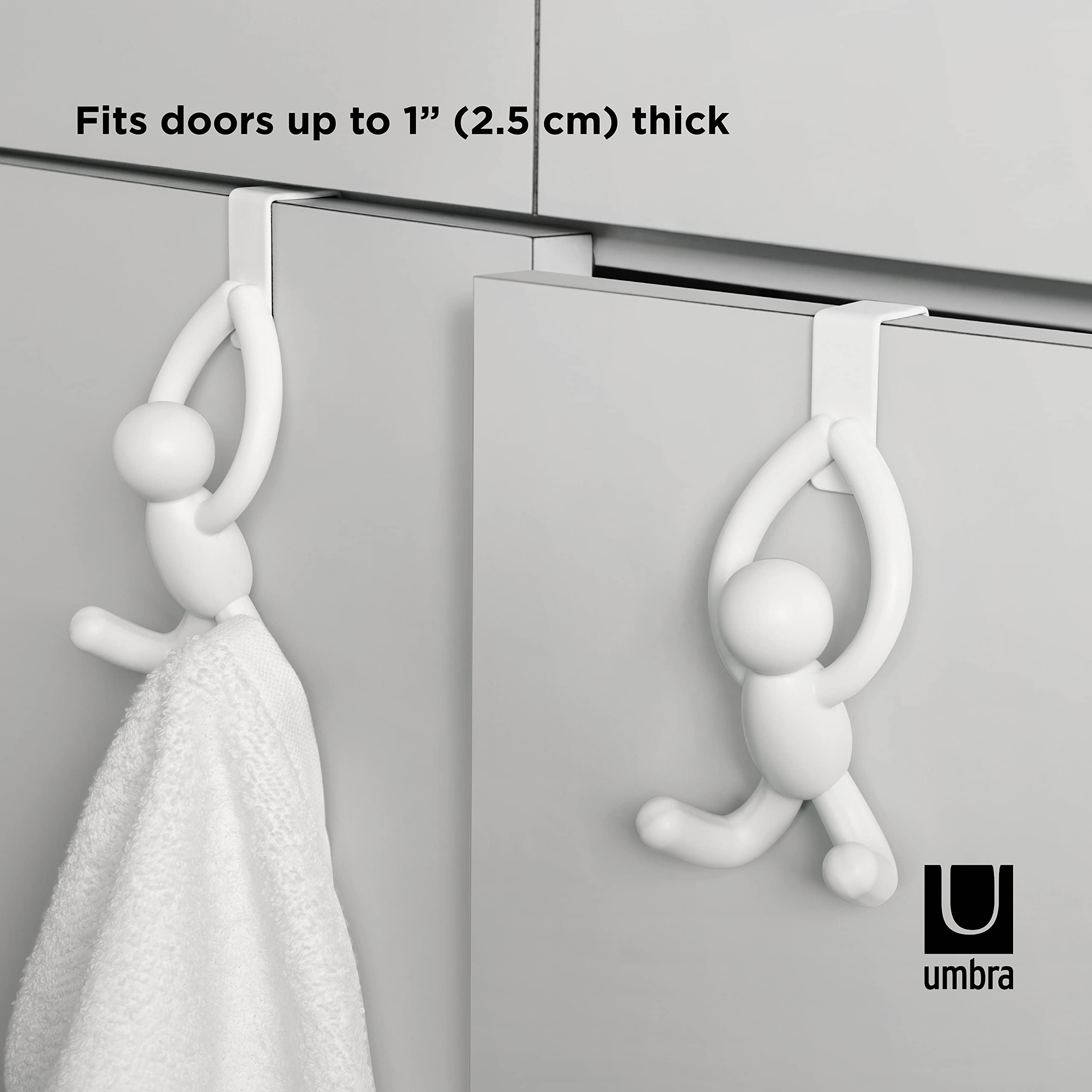 Umbra Buddy Space-Saving Over The Cabinet Storage Hooks, Kitchen And Bathroom Organizer, Set Of 2, White, 2 Count
