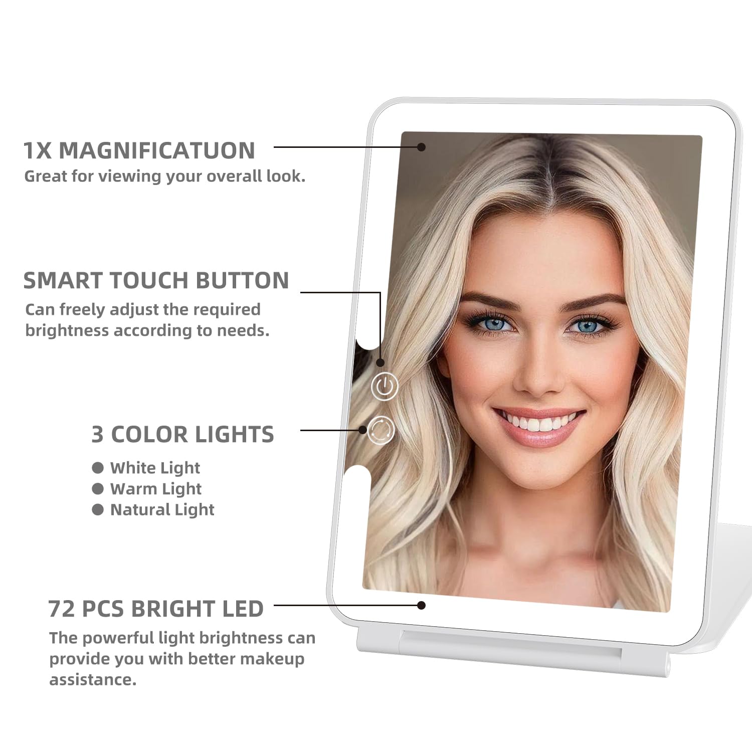 Deweisn Folding Travel Mirror Lighted Makeup Mirror With 3 Colors Light Modes, Usb Rechargable, Portable, Ultra Thin, Compact Va