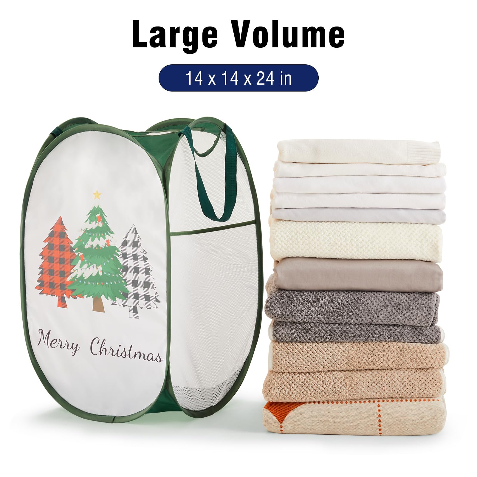 Mesh Pop Up Laundry Hamper with Durable Handles - Portable Collapsible Clothes Baskets for Dorm  Bathroom & Travel (1 Pack  Christmas)