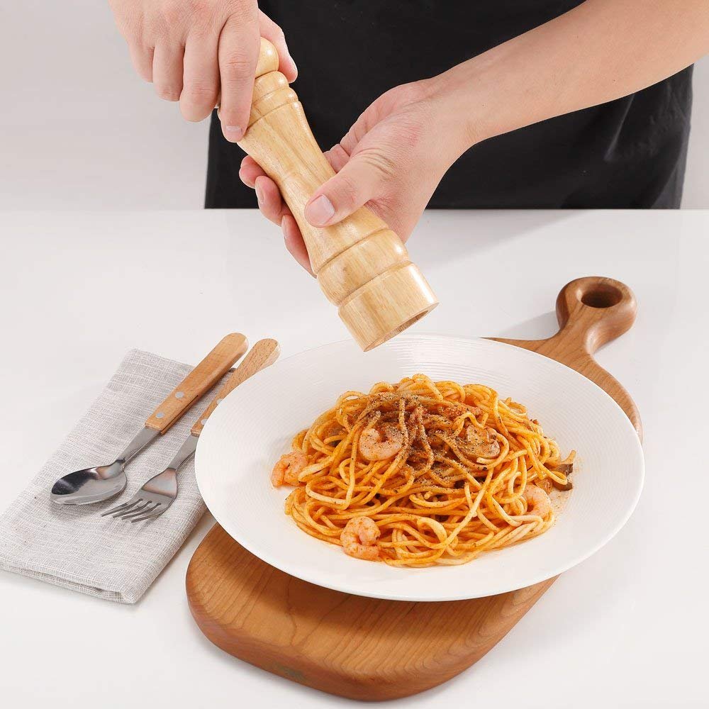 Vroxy Wooden Salt & Pepper Grinder, Mixer, Mill, Manual Shaker, Spice Storage Ceramic Crusher, Mill with Adjustable Coarseness S