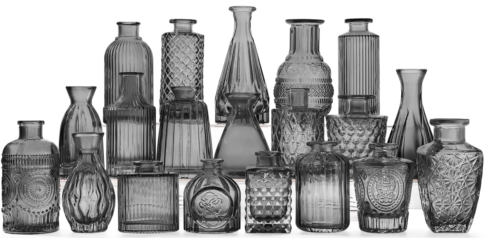 20 Pcs Black Glass Bud Vases- Set Gray Small Vases for Flowers Vintage Flower Vase in Bulk Cute Black Glass Vases for Centerpiec